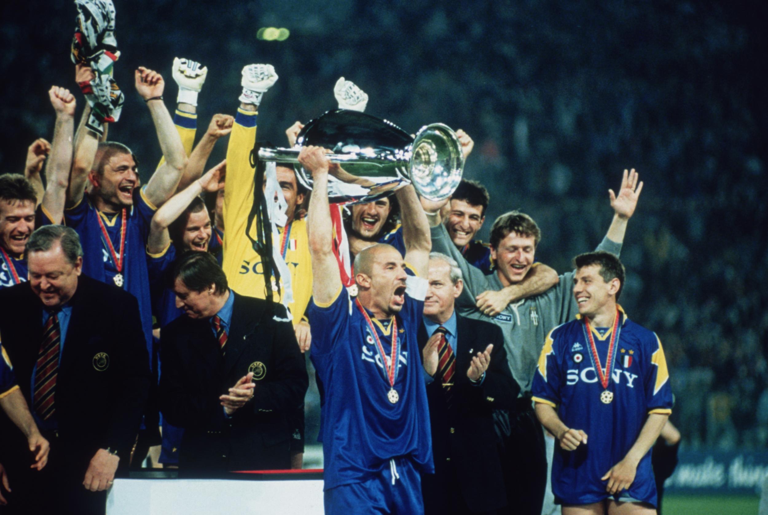 Juve captain Gianluca Vialli lifts the Champions League trophy