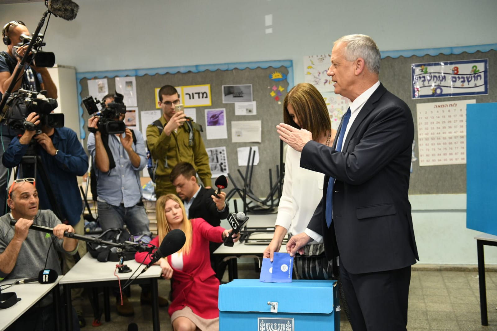 Benny Gantz, leader of the Blue and White party, casts his ballot in Rosh HaAyin, central Israel