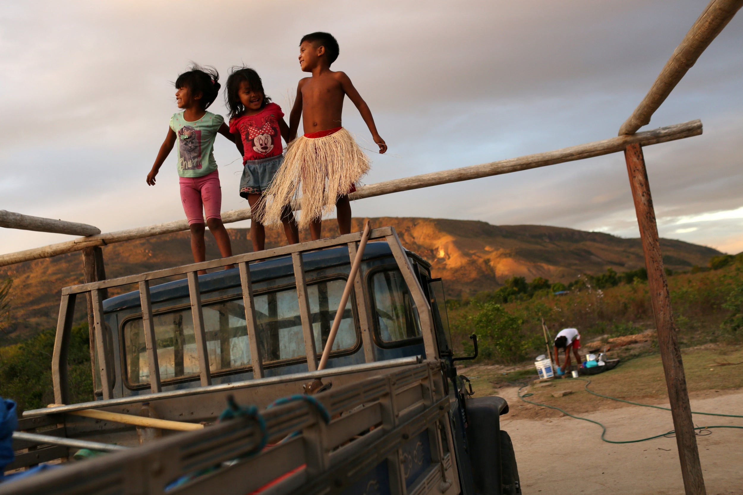 Indigenous Macuxi children play at the community of Maturuca on the Raposa Serra do Sol reservation, Roraima state, Brazil