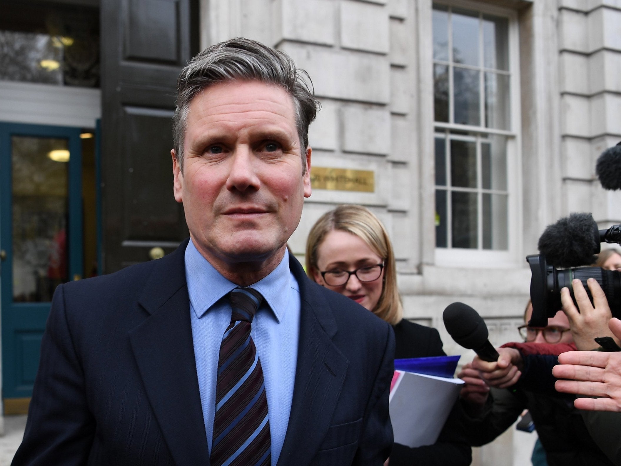 Shadow Brexit secretary Keir Starmer leaves the Cabinet Office following cross-party talks earlier this month