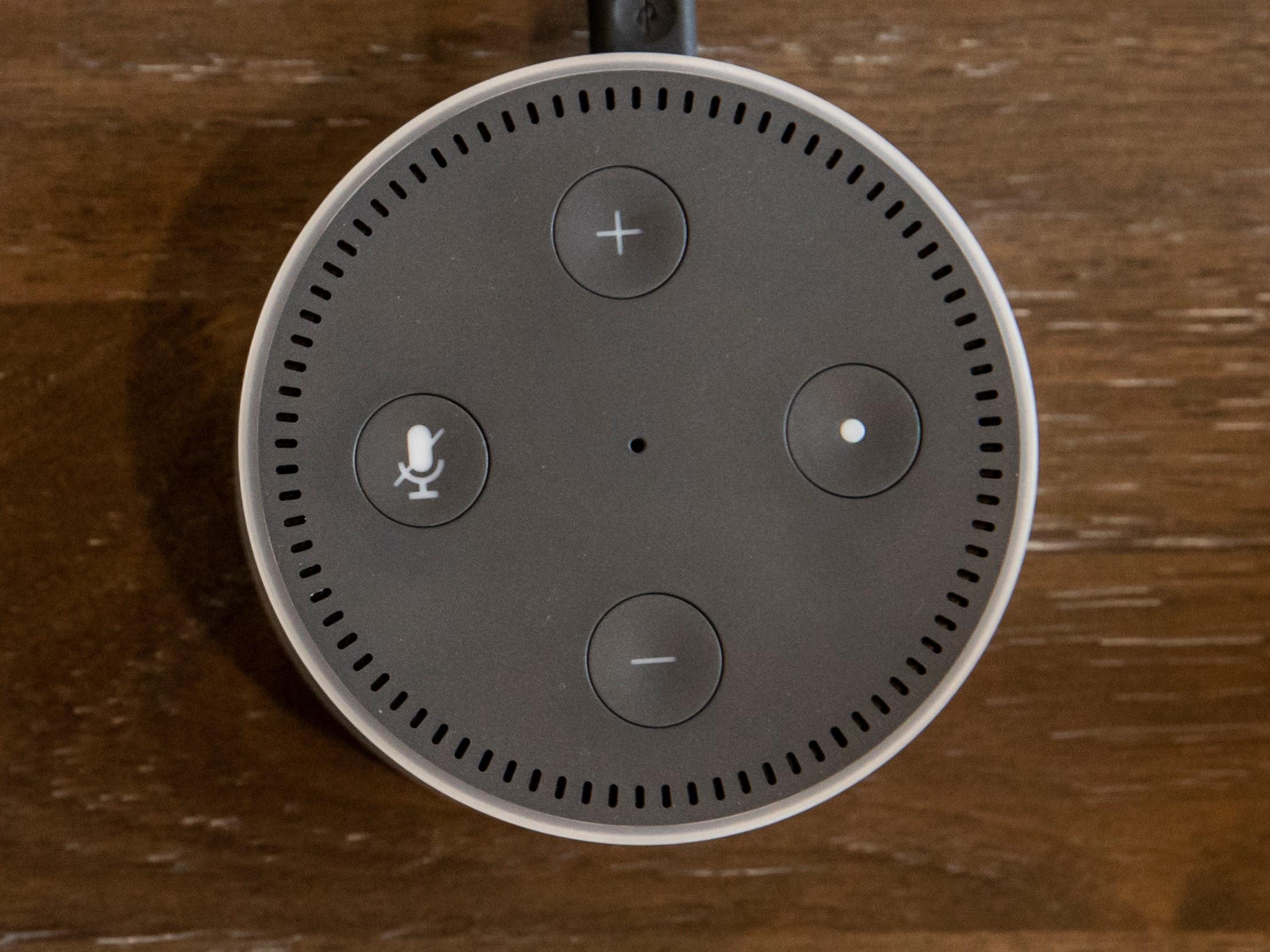 An Alexa-enabled Echo Dot pictured at Amazon Headquarters in Seattle, Washington, on 20 September, 2018