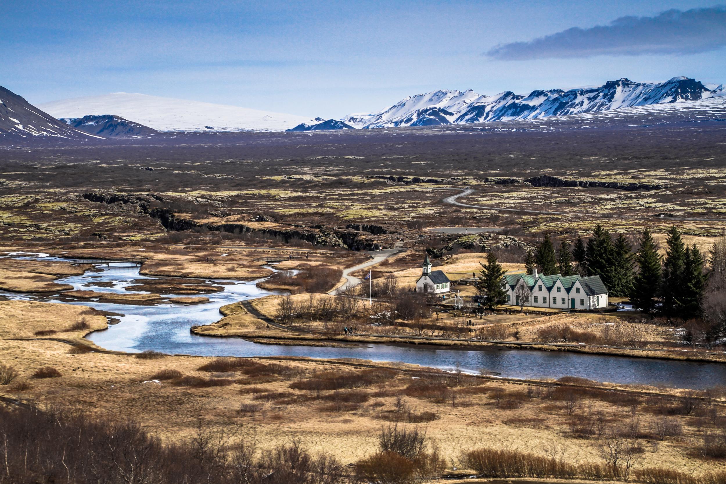 Thingvellir National Park sits on top of the North American and Eurasian plates