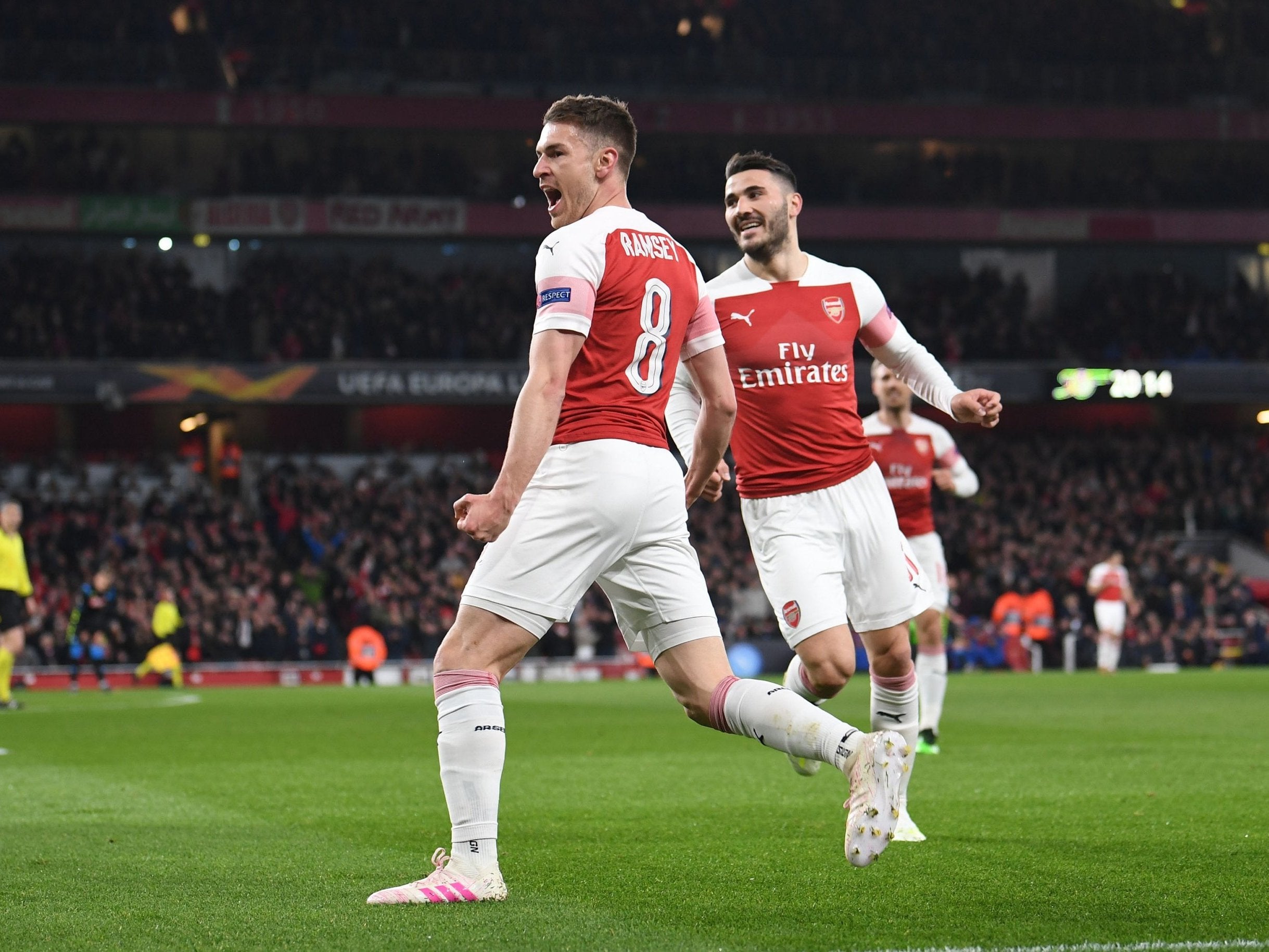 Ramsey celebrates scoring the opener (Getty)