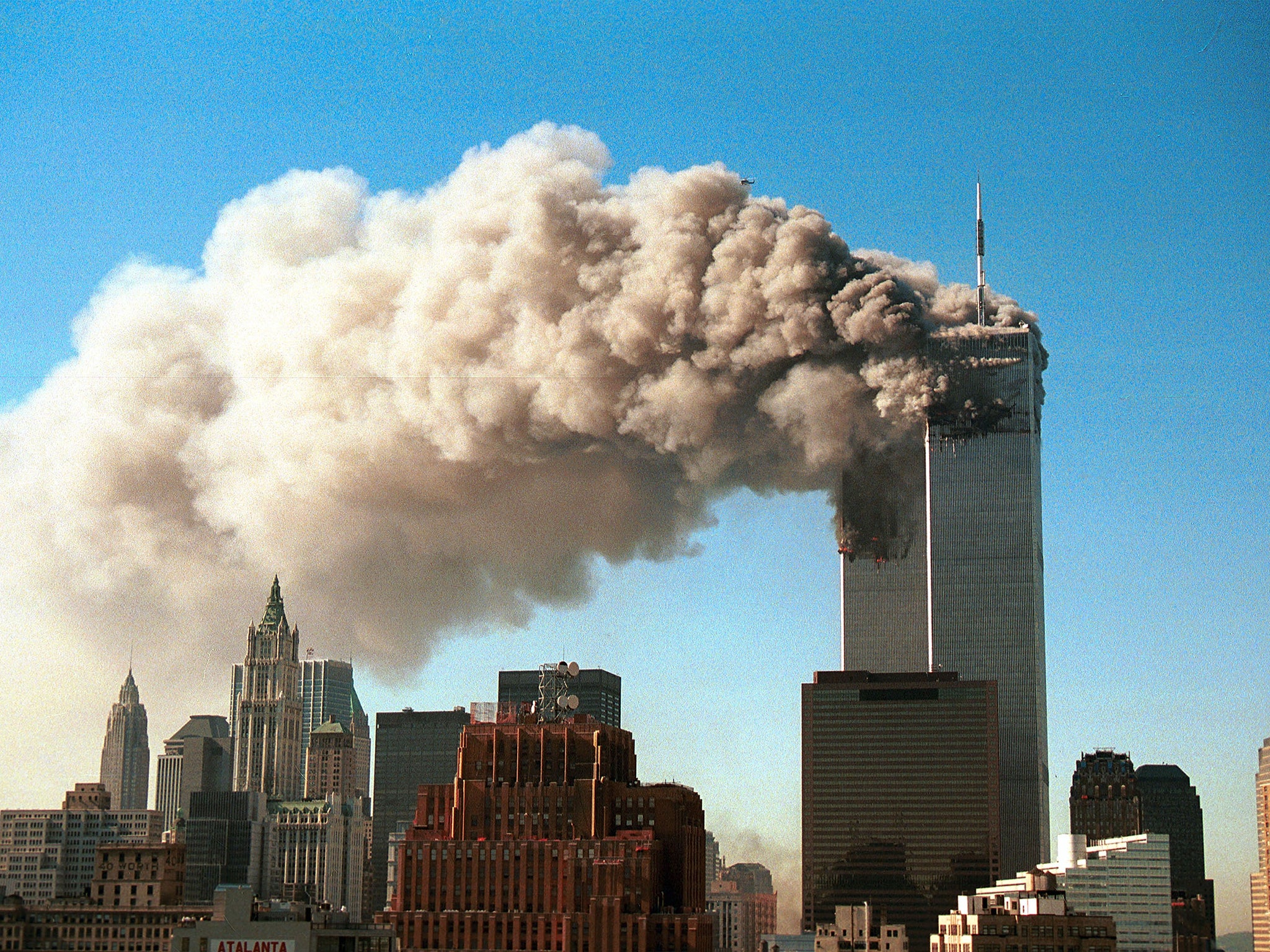 Smoke pours from the twin towers of the World Trade Centre after the 11 September 2001 terrorist attack