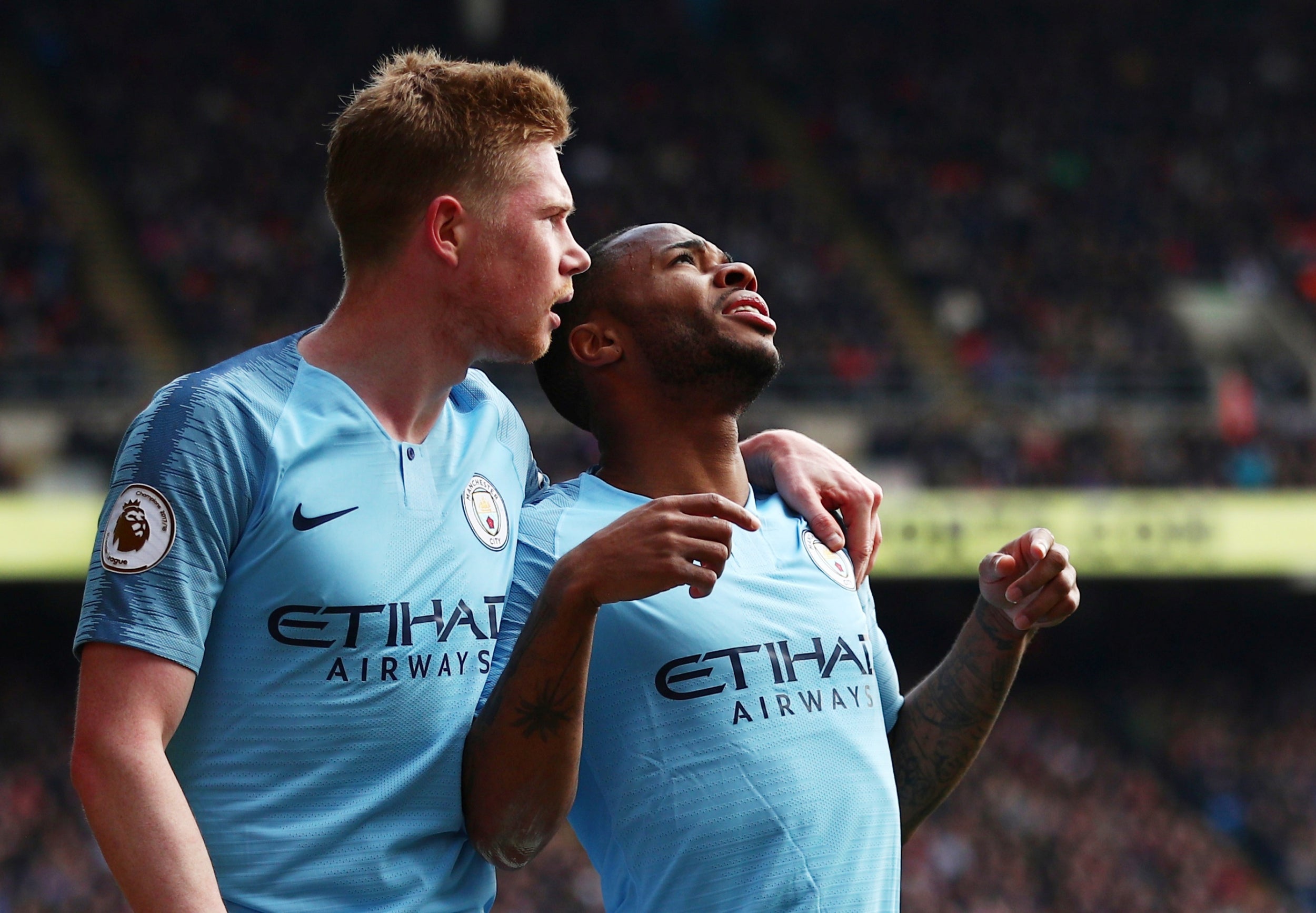 Raheem Sterling celebrates scoring against Crystal Palace