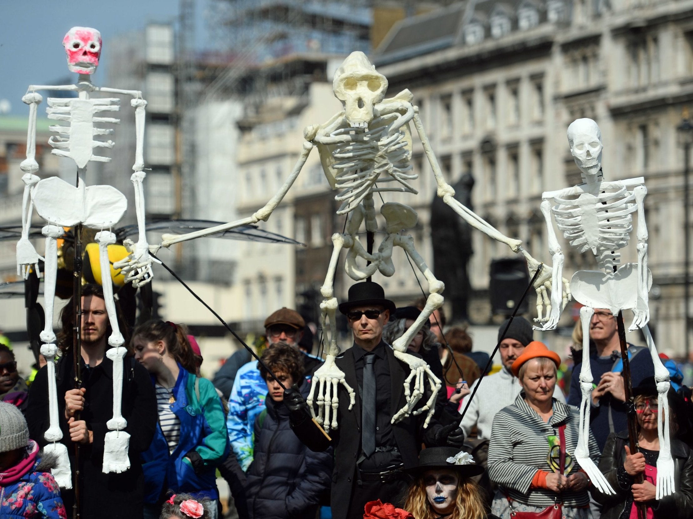 Demonstrators during an Extinction Rebellion protest in Parliament Square