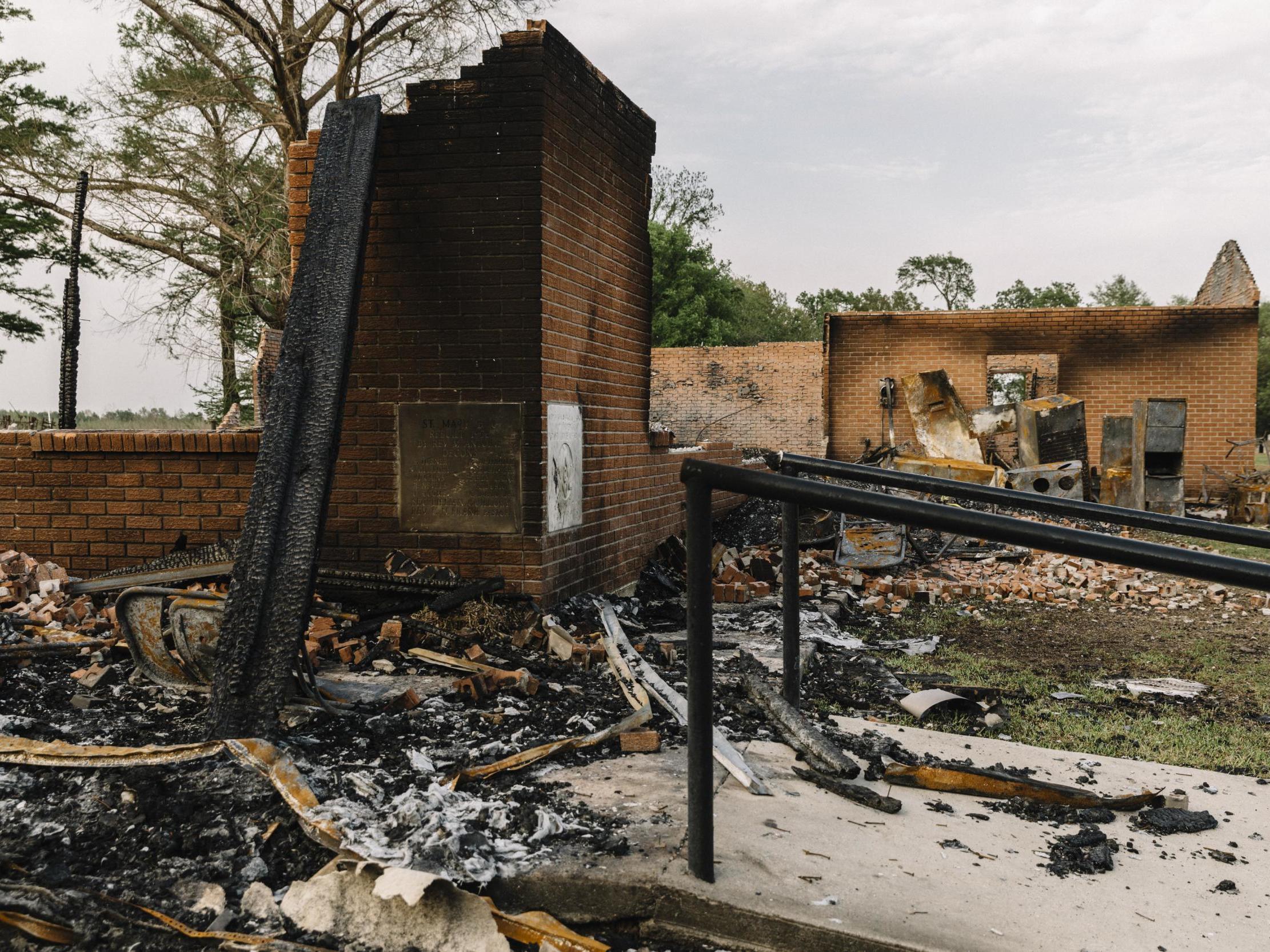 The remains of St. Mary Baptist Church after a fire days earlier