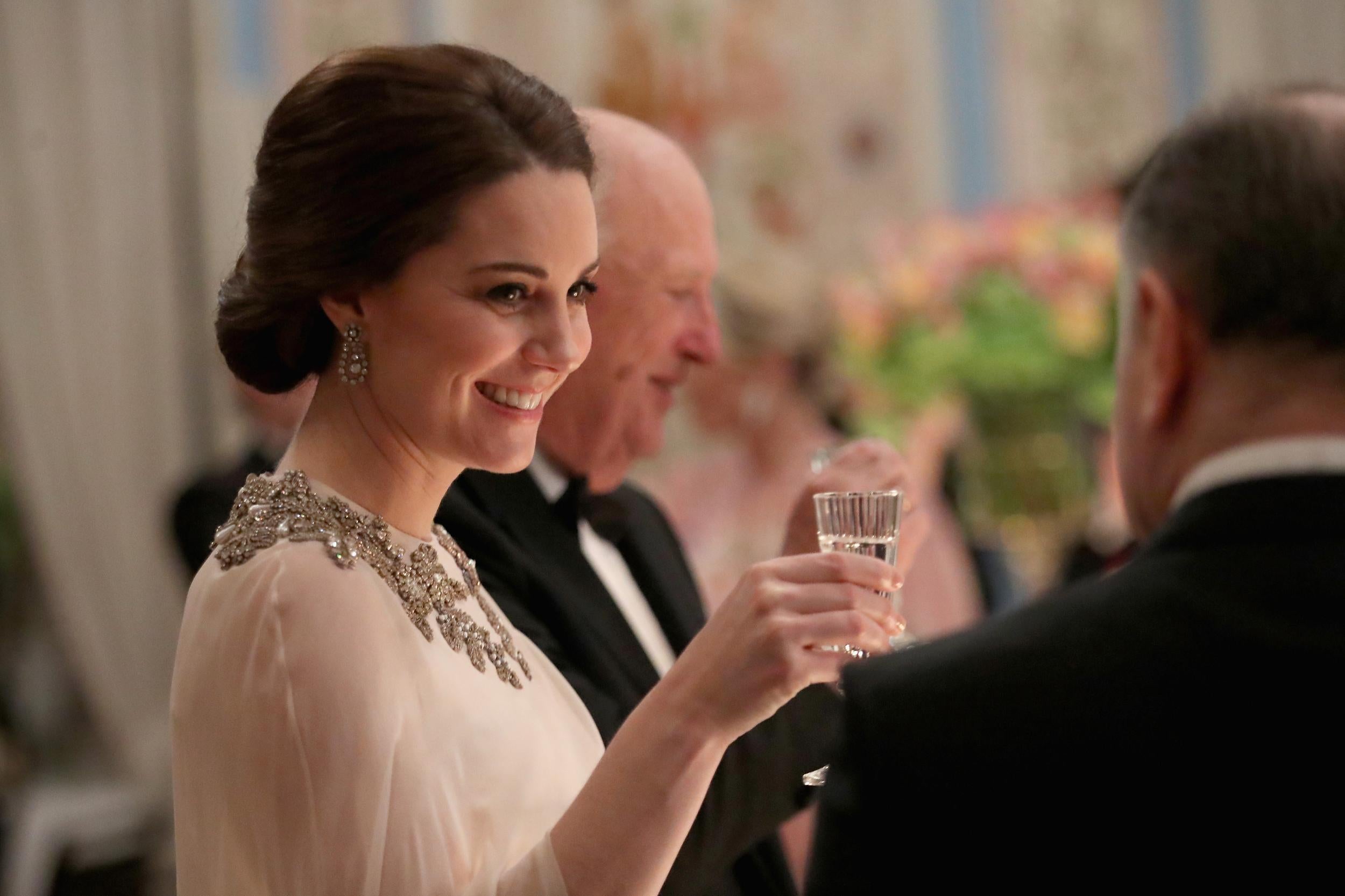 The Duchess of Cambridge at a dinner at the Royal Palace with Prince William