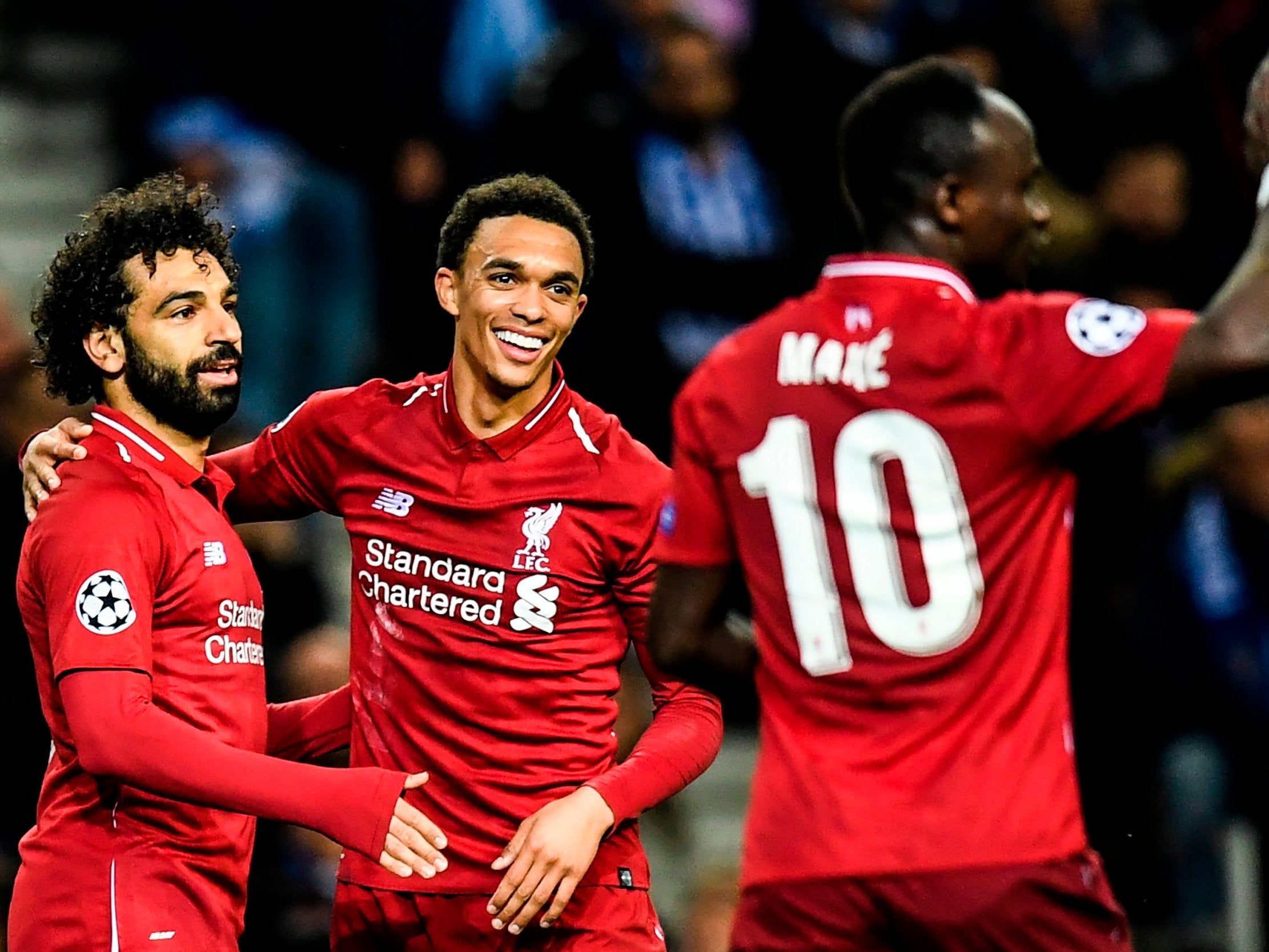 Liverpool celebrate their second goal of the night