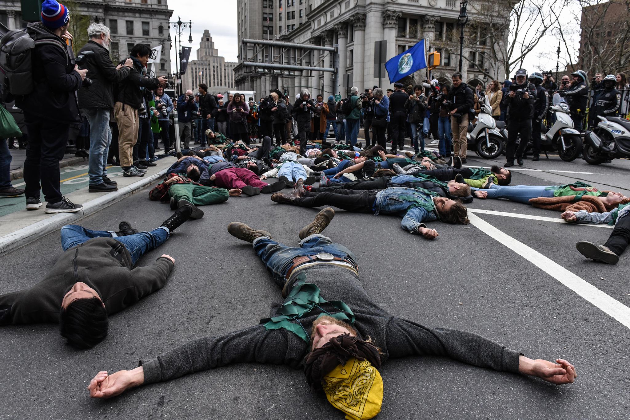 Socio-political group Extinction Rebellion protesting against climate breakdown