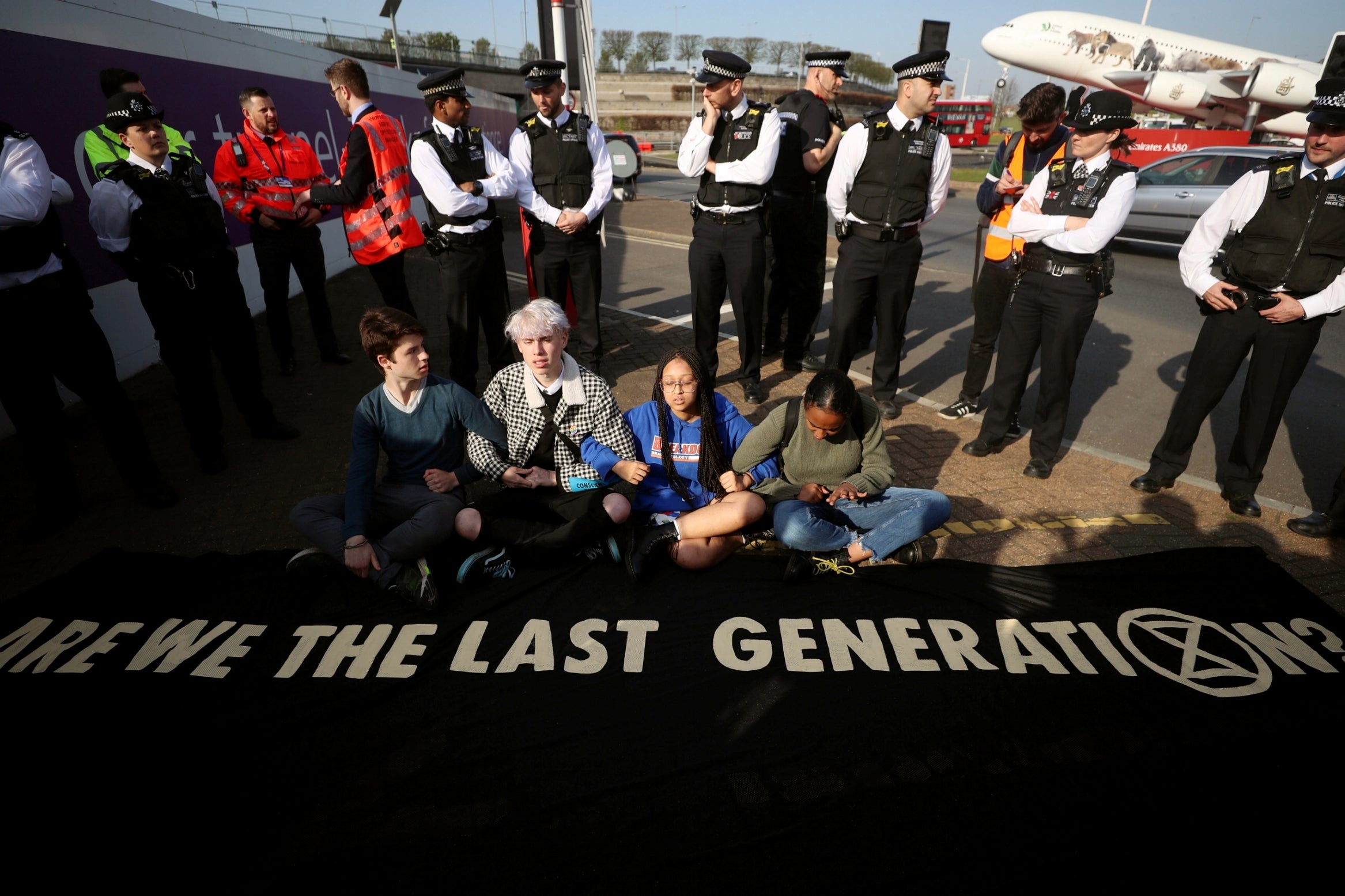 Extinction Rebellion demonstrators at the airport in April