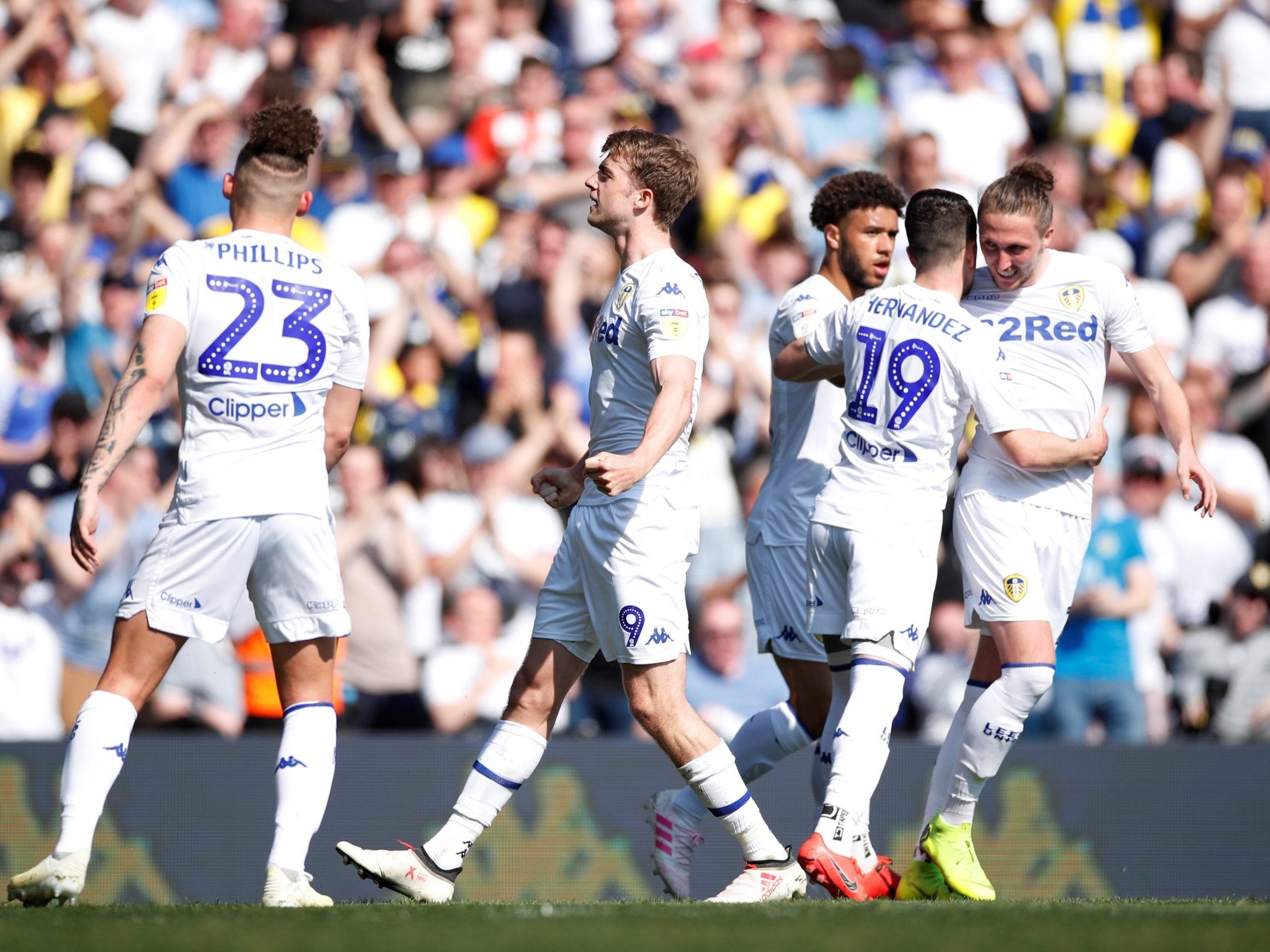 Patrick Bamford celebrates after putting Leeds ahead