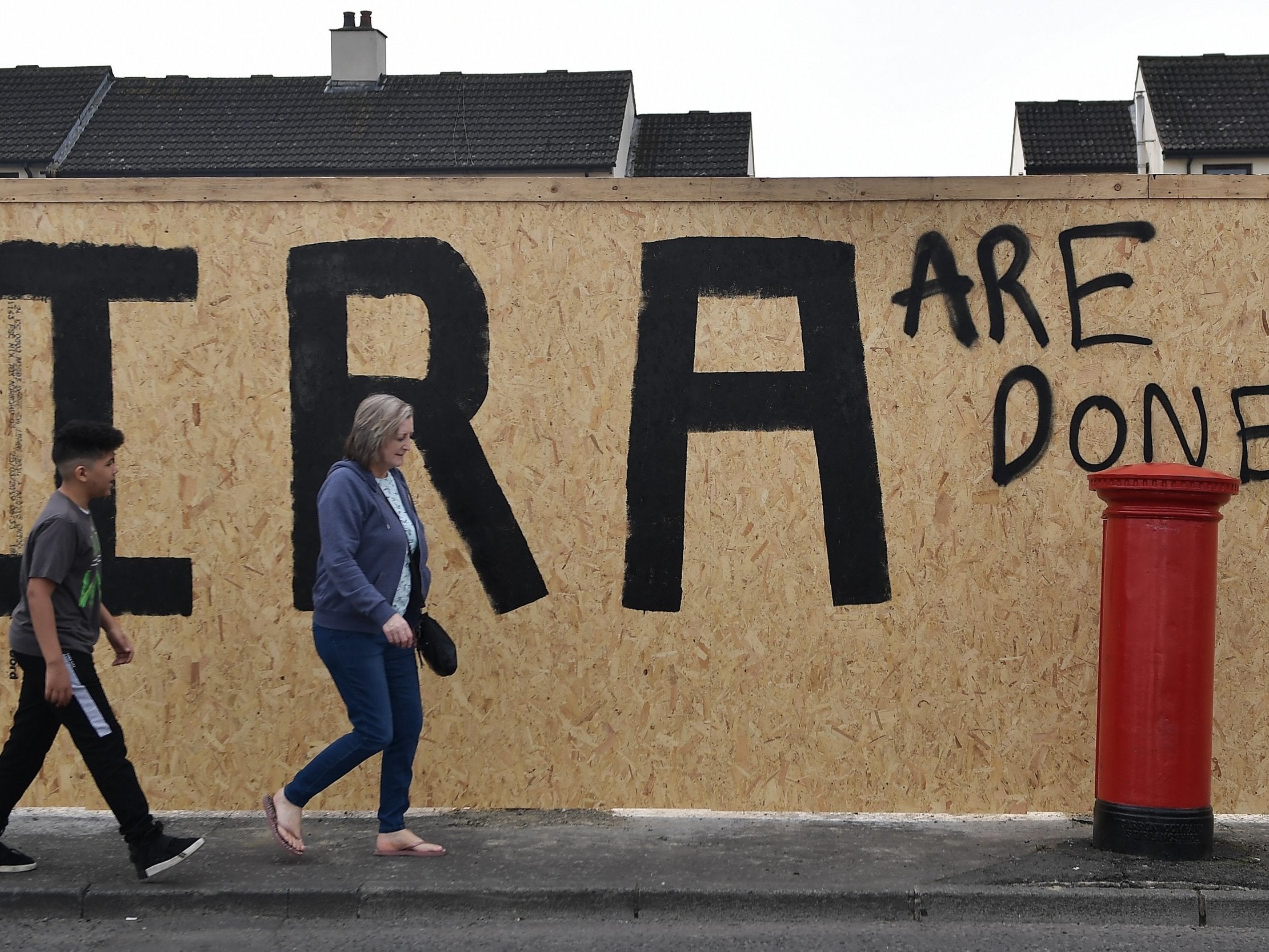 An altered dissident republican mural in Derry that was changed after violence that saw a journalist shot dead on 18 April