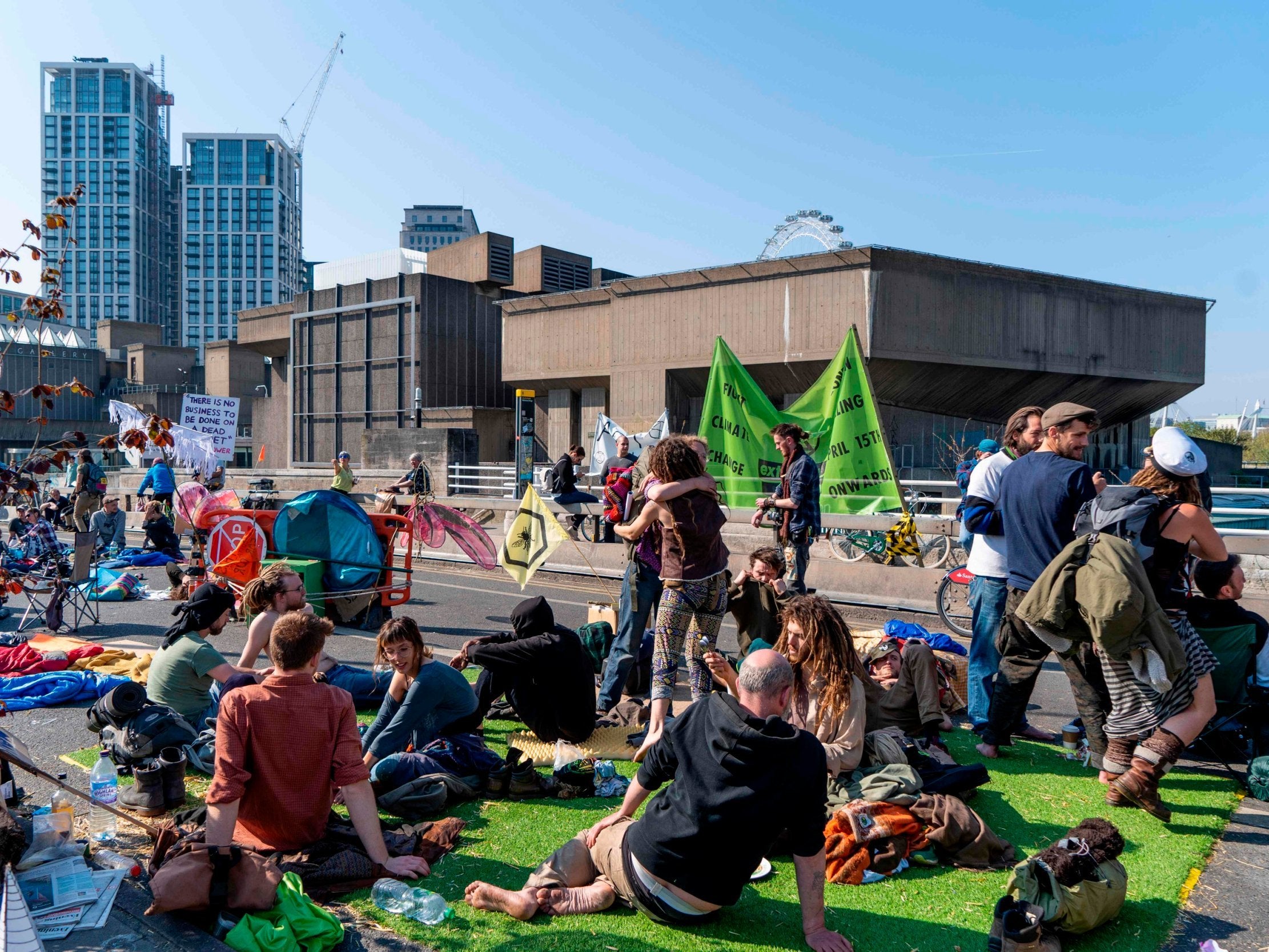 Climate change activists continue to block Waterloo Bridge on 20 April