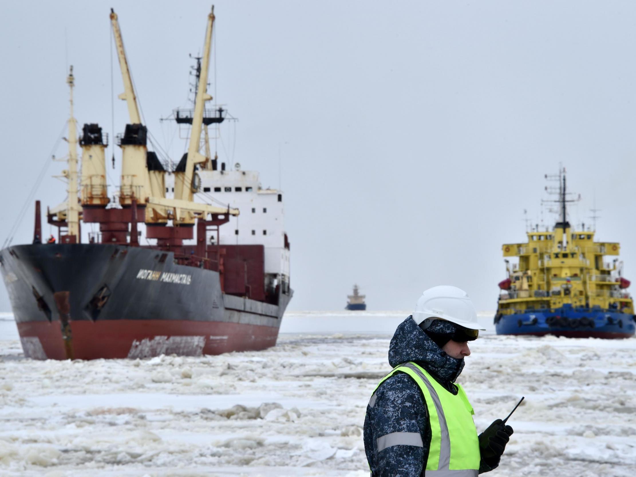 Russian icebreaker at Sabetta port in the Arctic circle, 2,450km north of Moscow