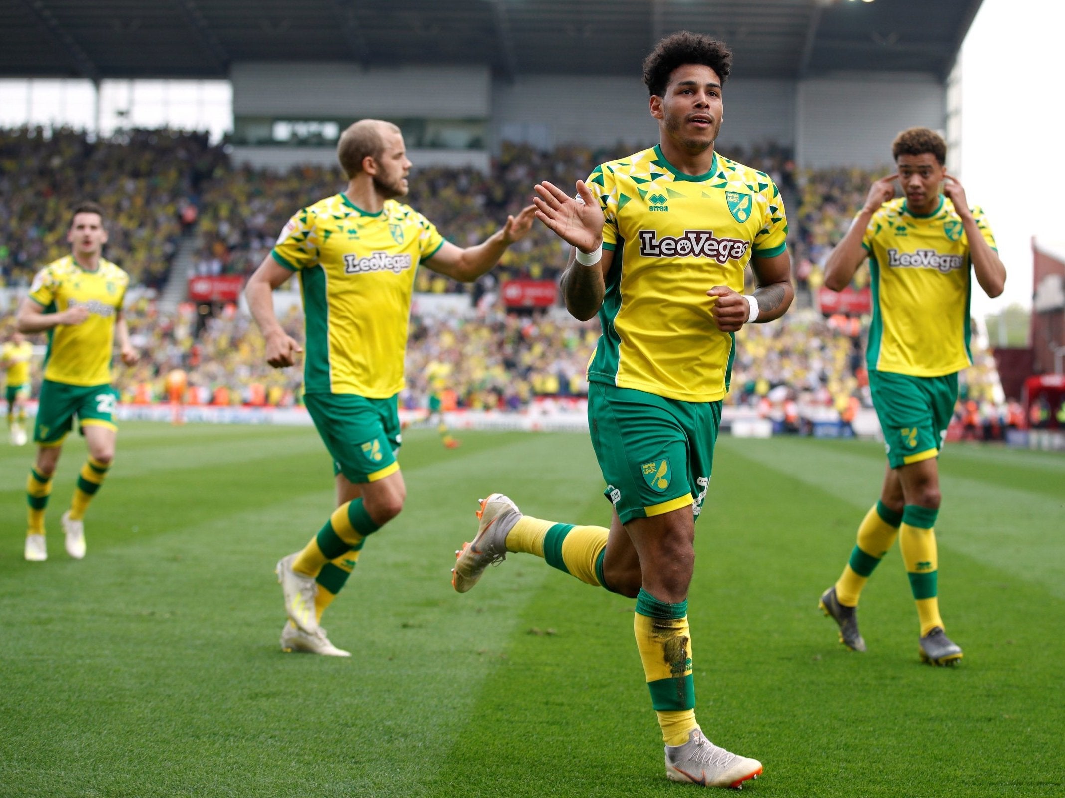 Onel Hernandez celebrates putting Norwich ahead in the first half