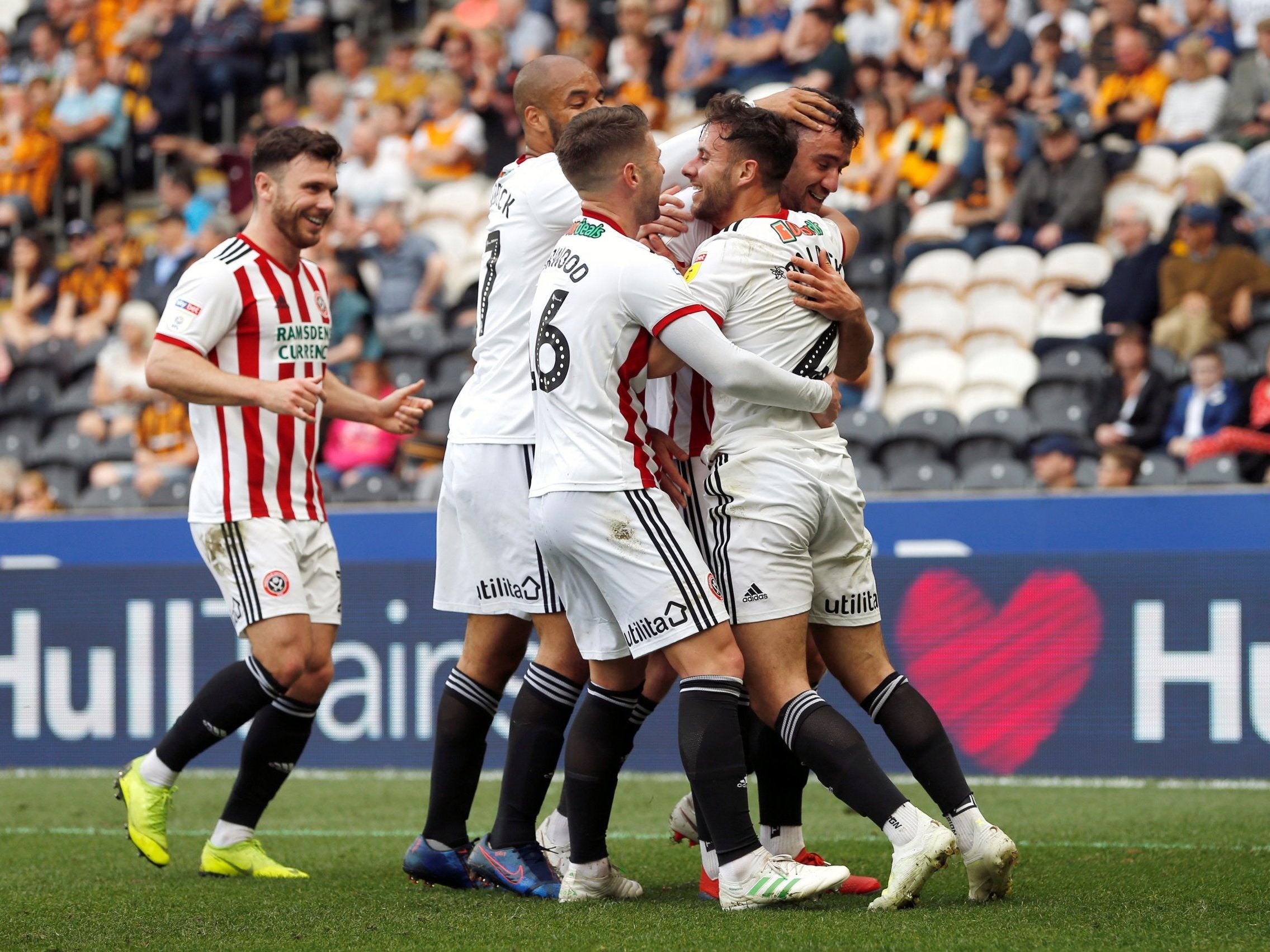 Enda Stevens celebrates scoring Sheffield's third