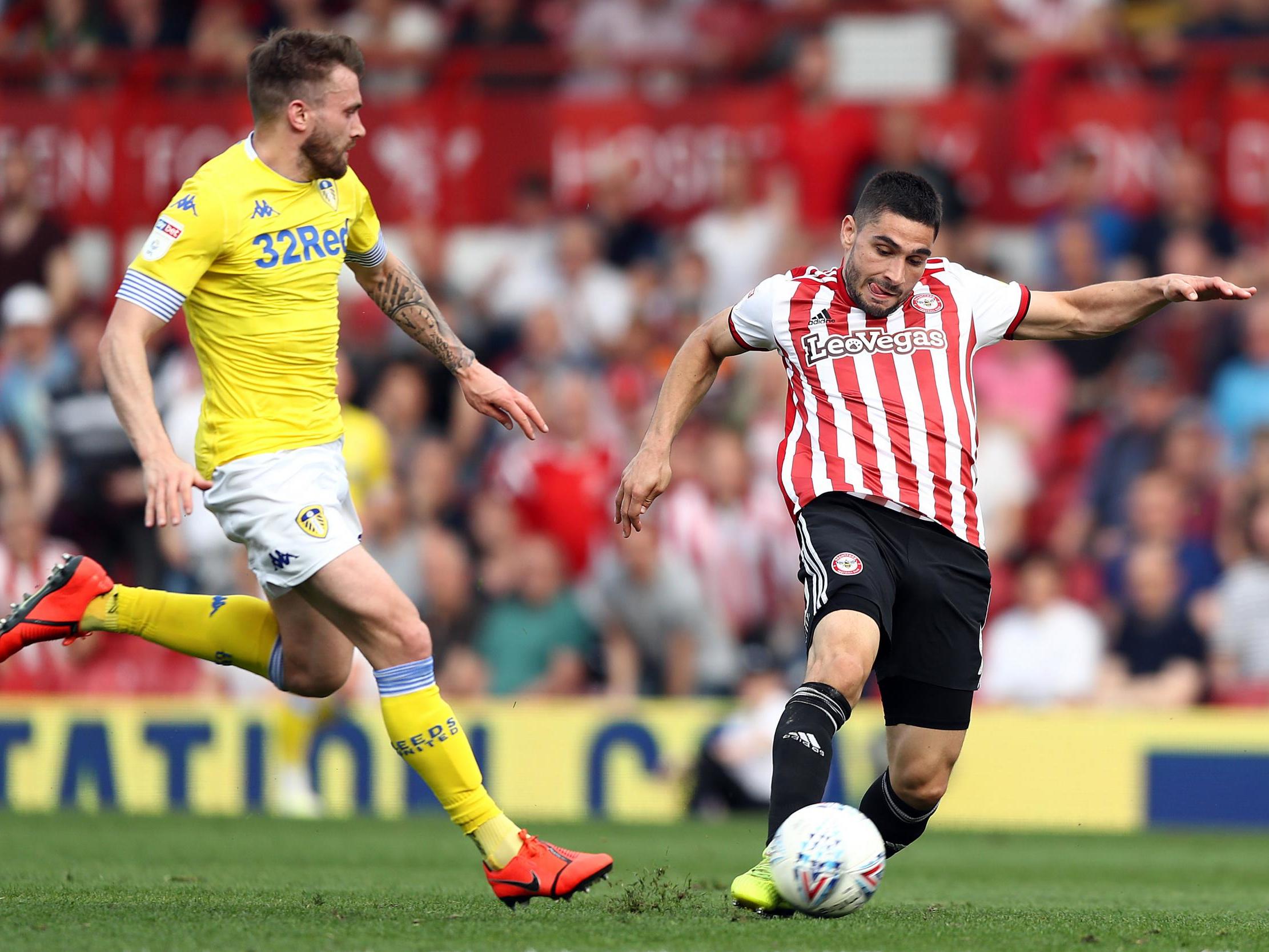 Neal Maupay scores the opening goal for Brentford