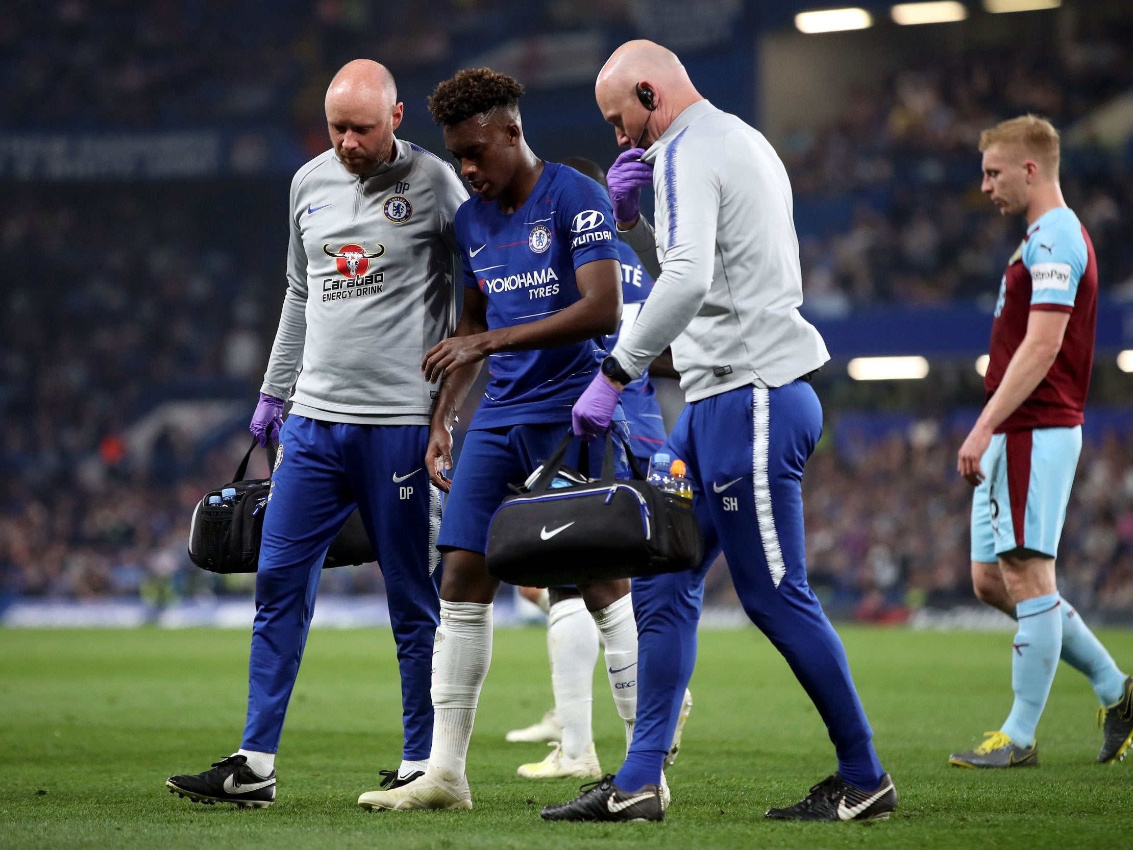 Hudson-Odoi had to be helped from the pitch by the Chelsea medical staff