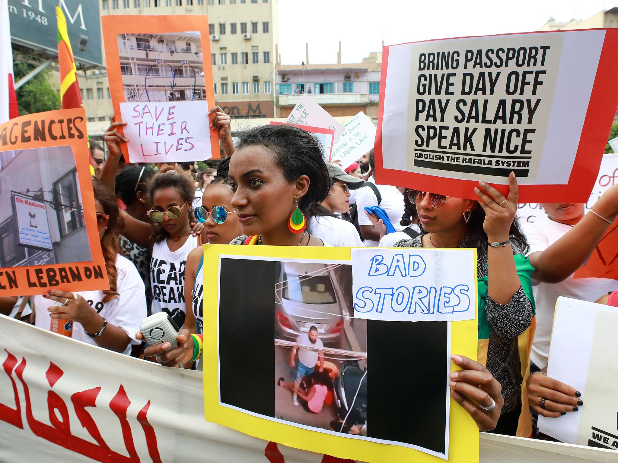 Domestic workers from various nationalities demonstrate in Beirut