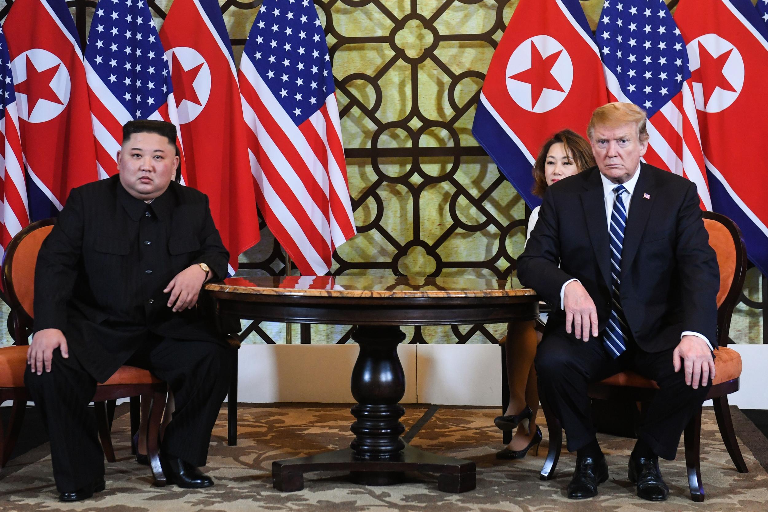 Donald Trump and Kim Jong Un at the US-North Korea summit n Hanoi on February 28, 2019.