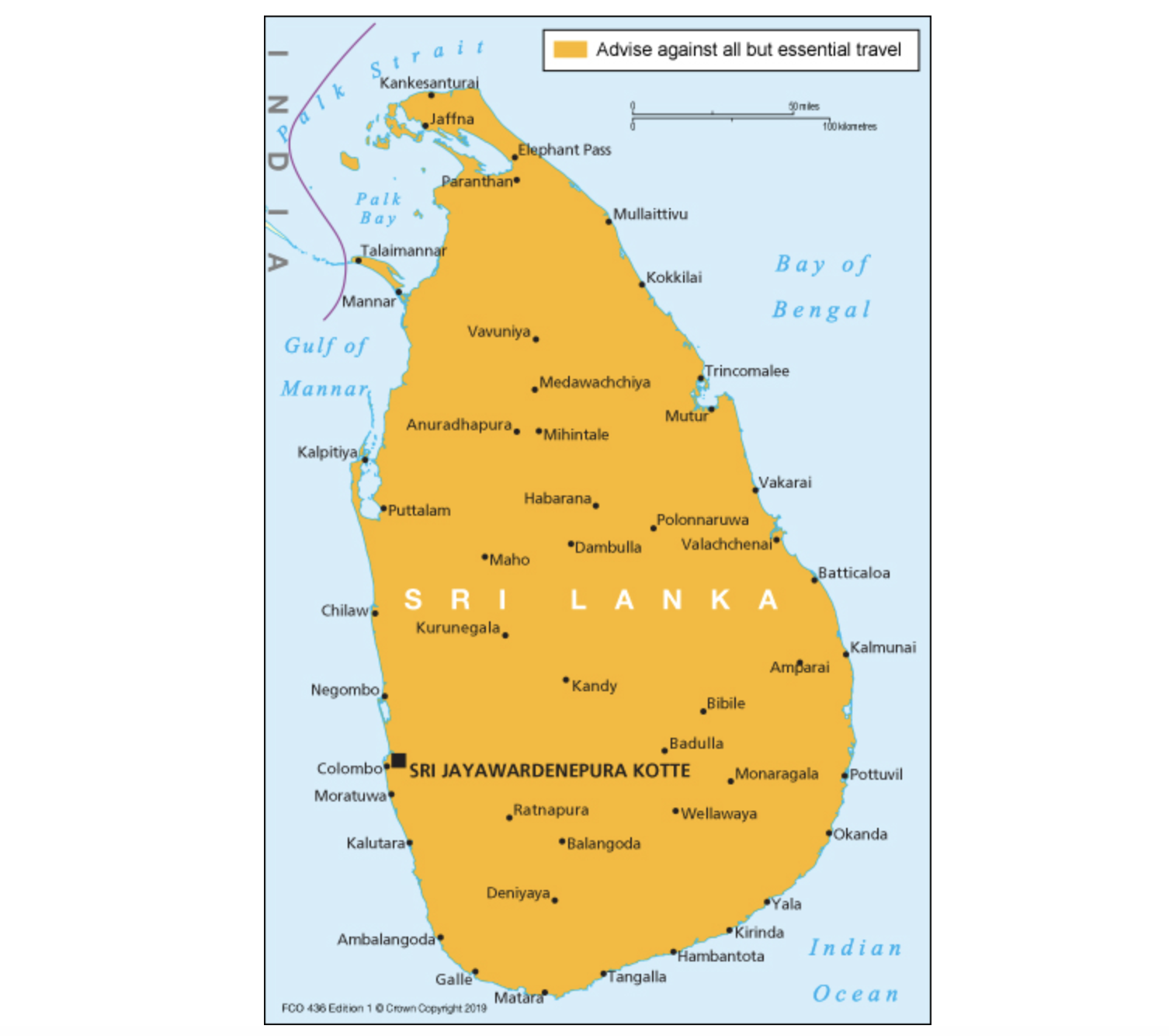 Amber warning: the Foreign Office map of Sri Lanka