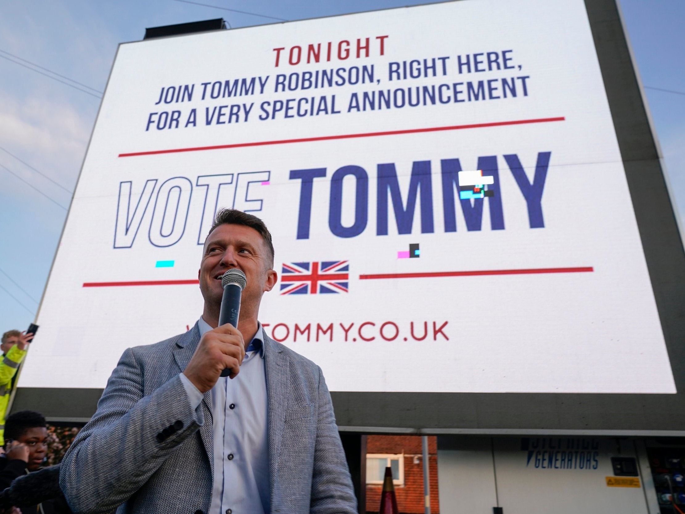 Tommy Robinson at a barbecue rally in Wythenshawe on Thursday