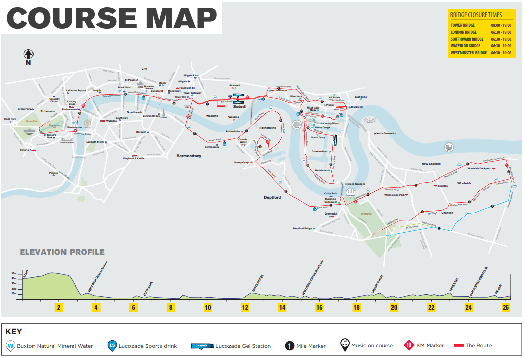 The 2019 London Marathon route map