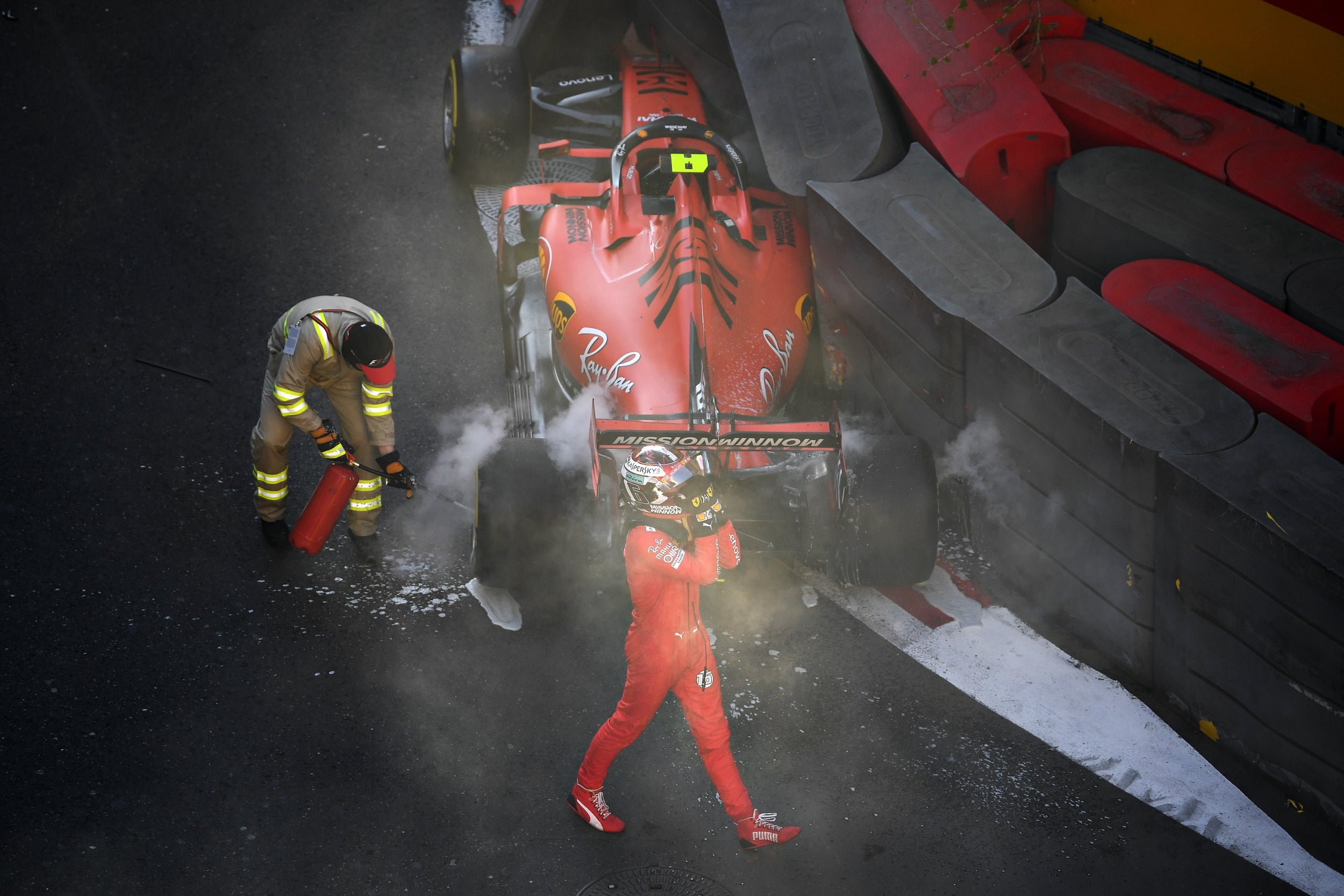 Charles Leclerc followed Kubica into the wall to halt Q2 (Getty)