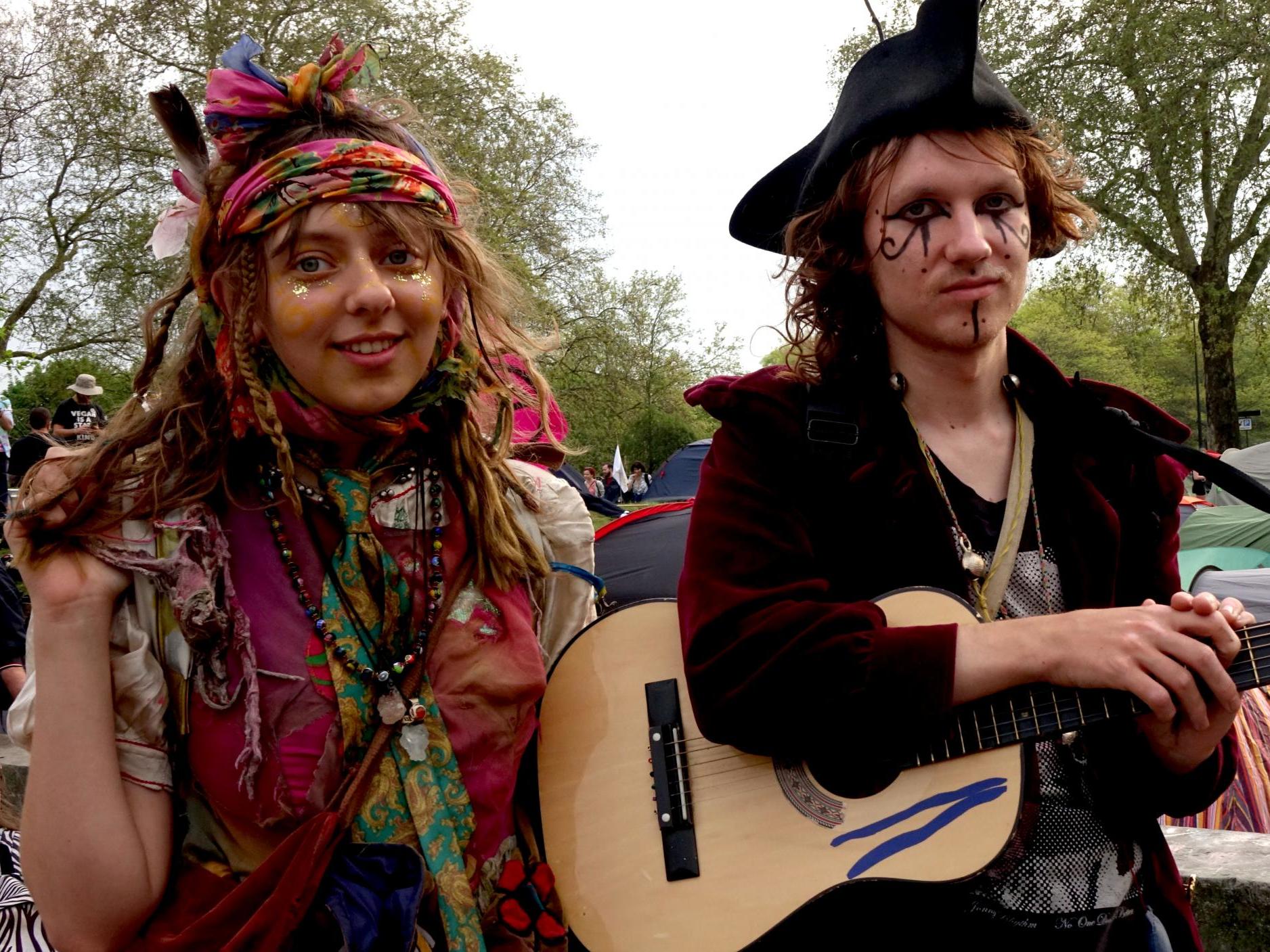 Supporters of the Extinction Rebellion movement pose for a photograph at Marble Arch on Saturday 20 April 2019