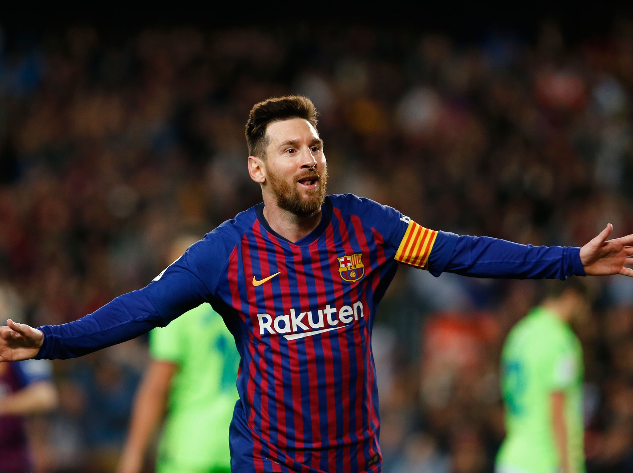 Lionel Messi celebrates scoring