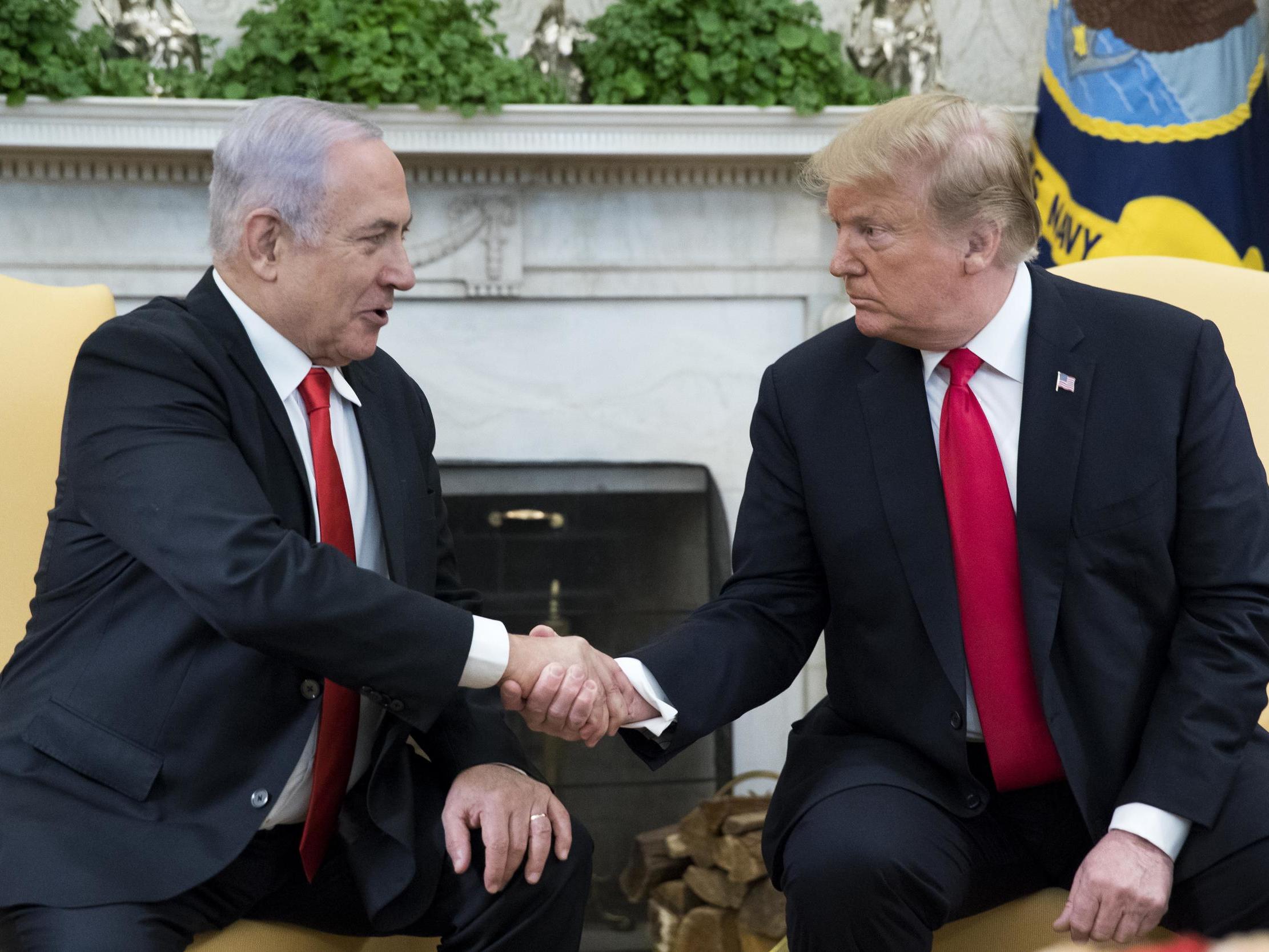 Benjamin Netanyahu and Donald Trump meeting at the White House last month, before the cartoon that prompted fury was drawn
