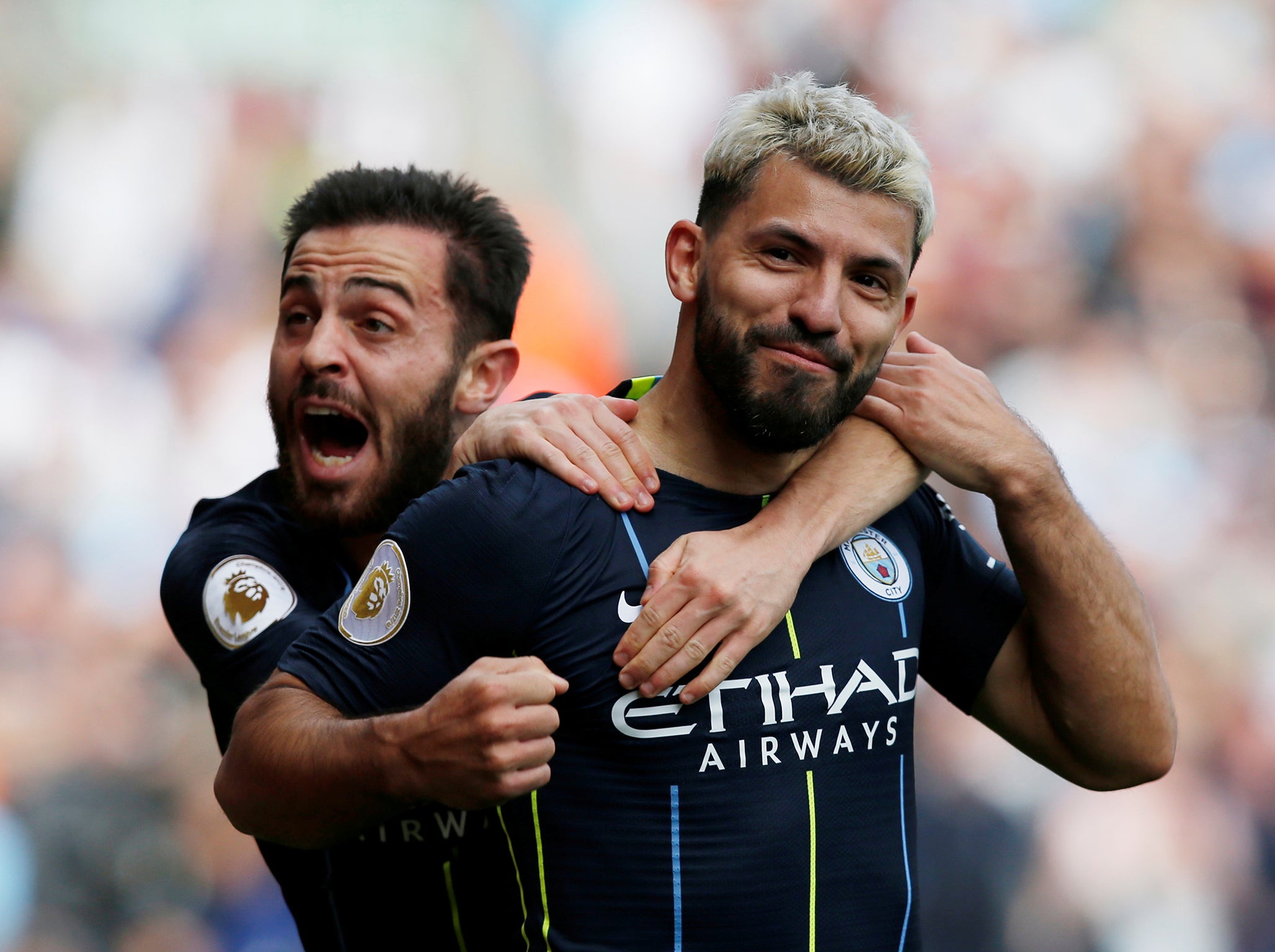 Sergio Aguero celebrates his goal