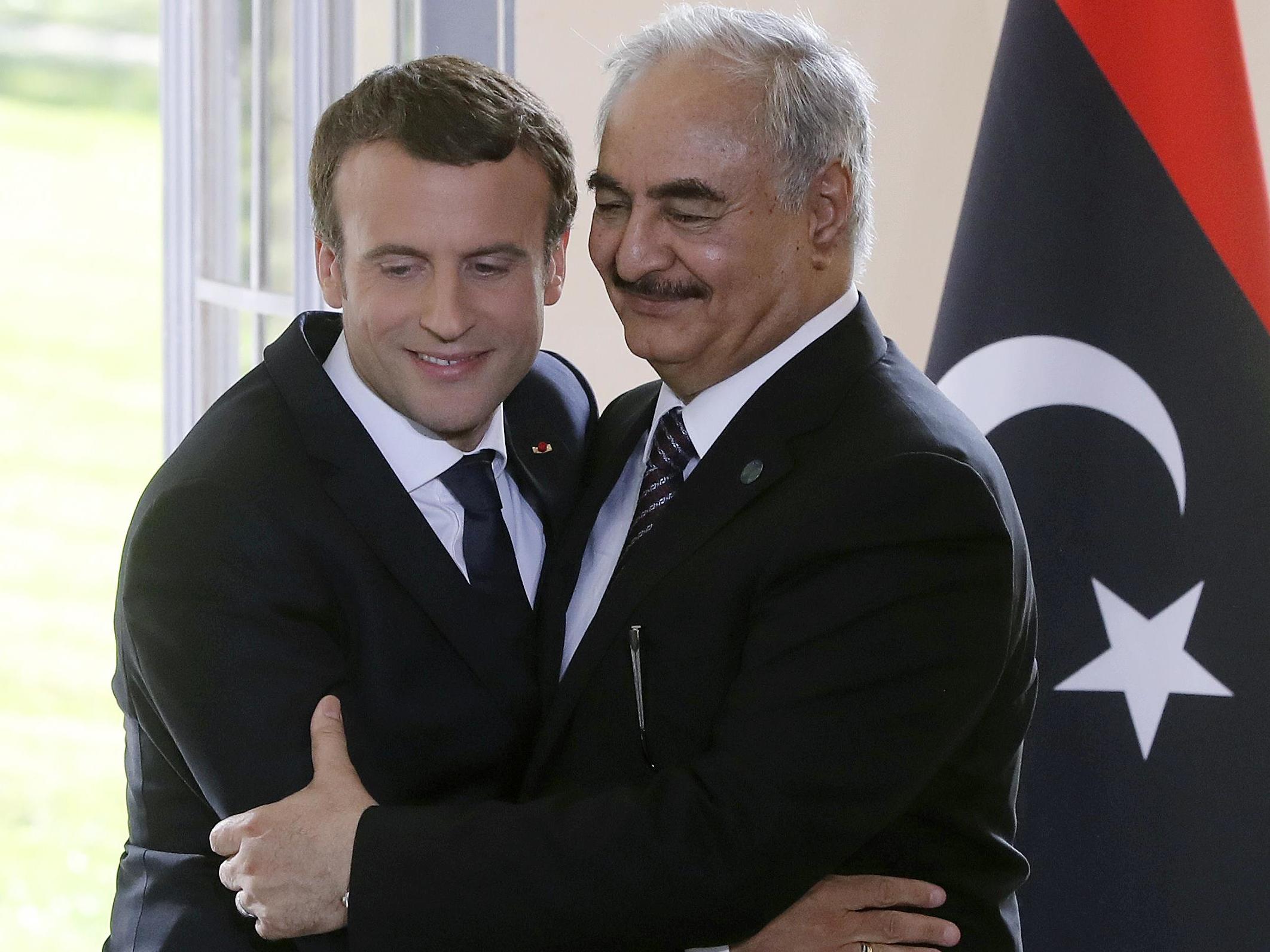 French President Emmanuel Macron and General Khalifa Haftar in 2017