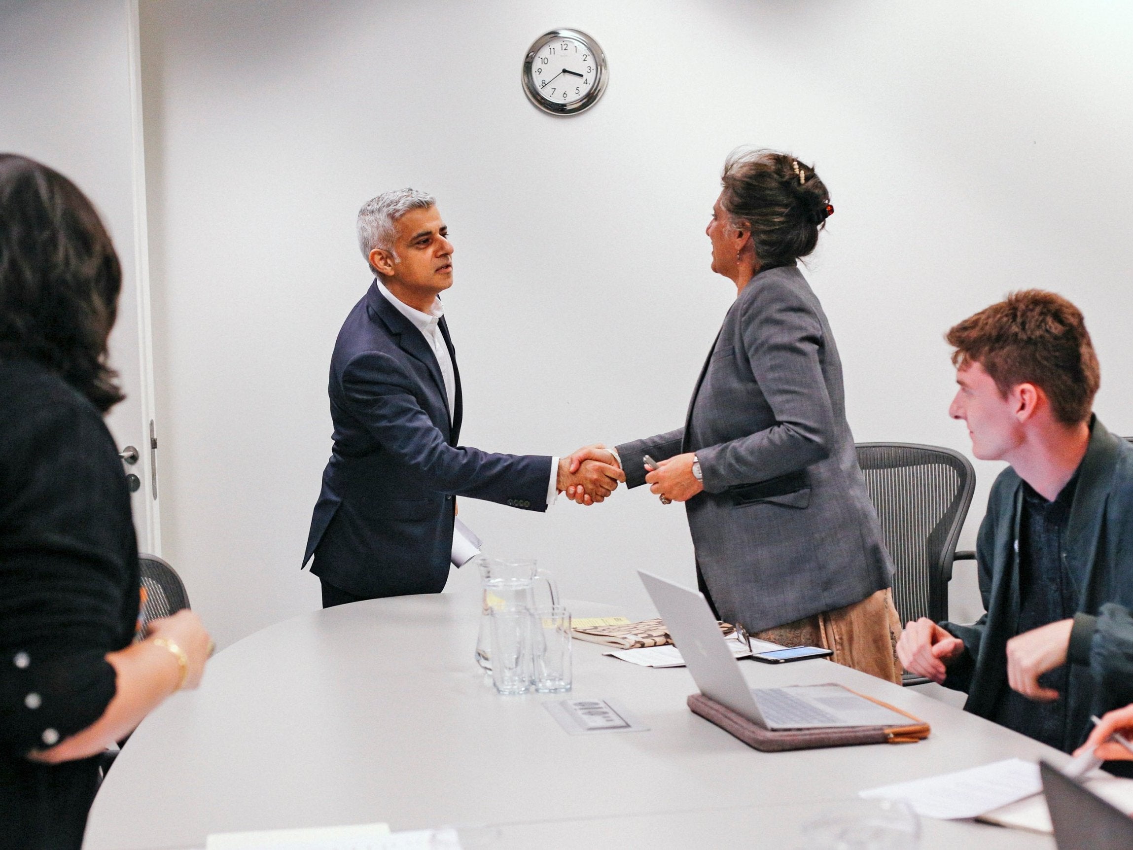 Sadiq Khan meeting Farhana Yamin and Sam Knights of Extinction Rebellion at City Hall