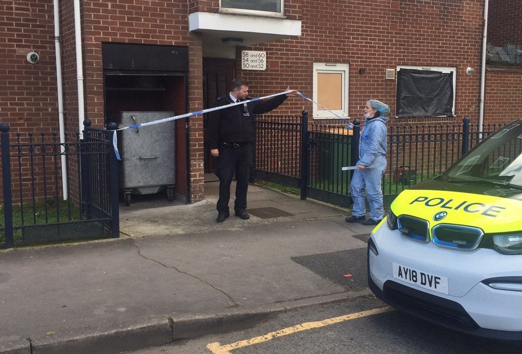 Police at a property on Vandome Close in east London where two women have been found dead