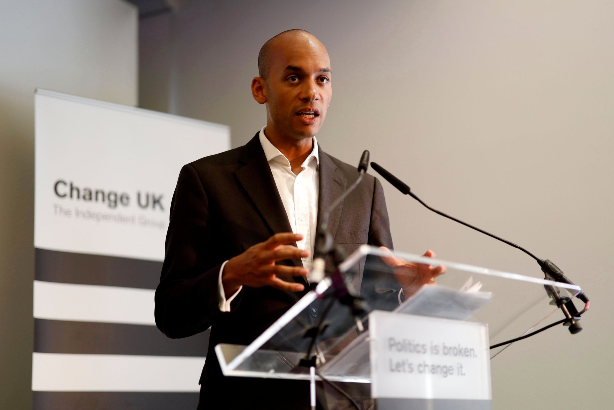 Change UK MP Chuka Umunna addresses delegates at rally in central London