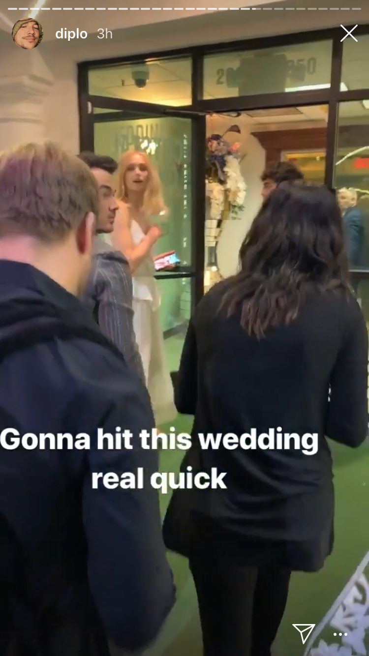 'Gonna hit this wedding real quick,' Diplo writes for the caption of a video on his Instagram story