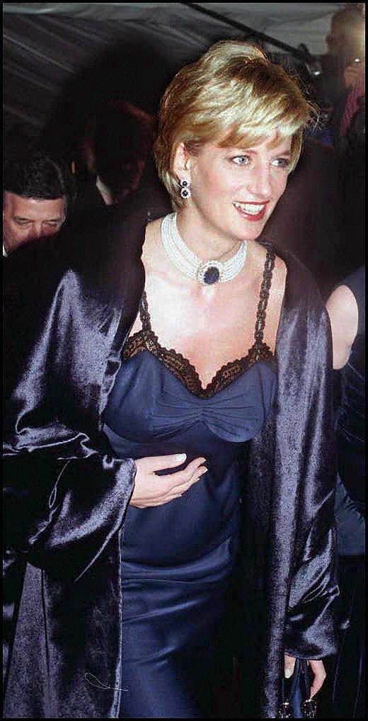 <b>Princess Diana, 1996</b><br><br>Princess Diana attended the 1996 Met Gala alongside friend and former Harper's Bazaar editor Liz Tilberis. The royal wore a navy blue camisole dress from John Galliano’s debut couture collection for Dior and a pearl, diamond and sapphire choker around her neck.