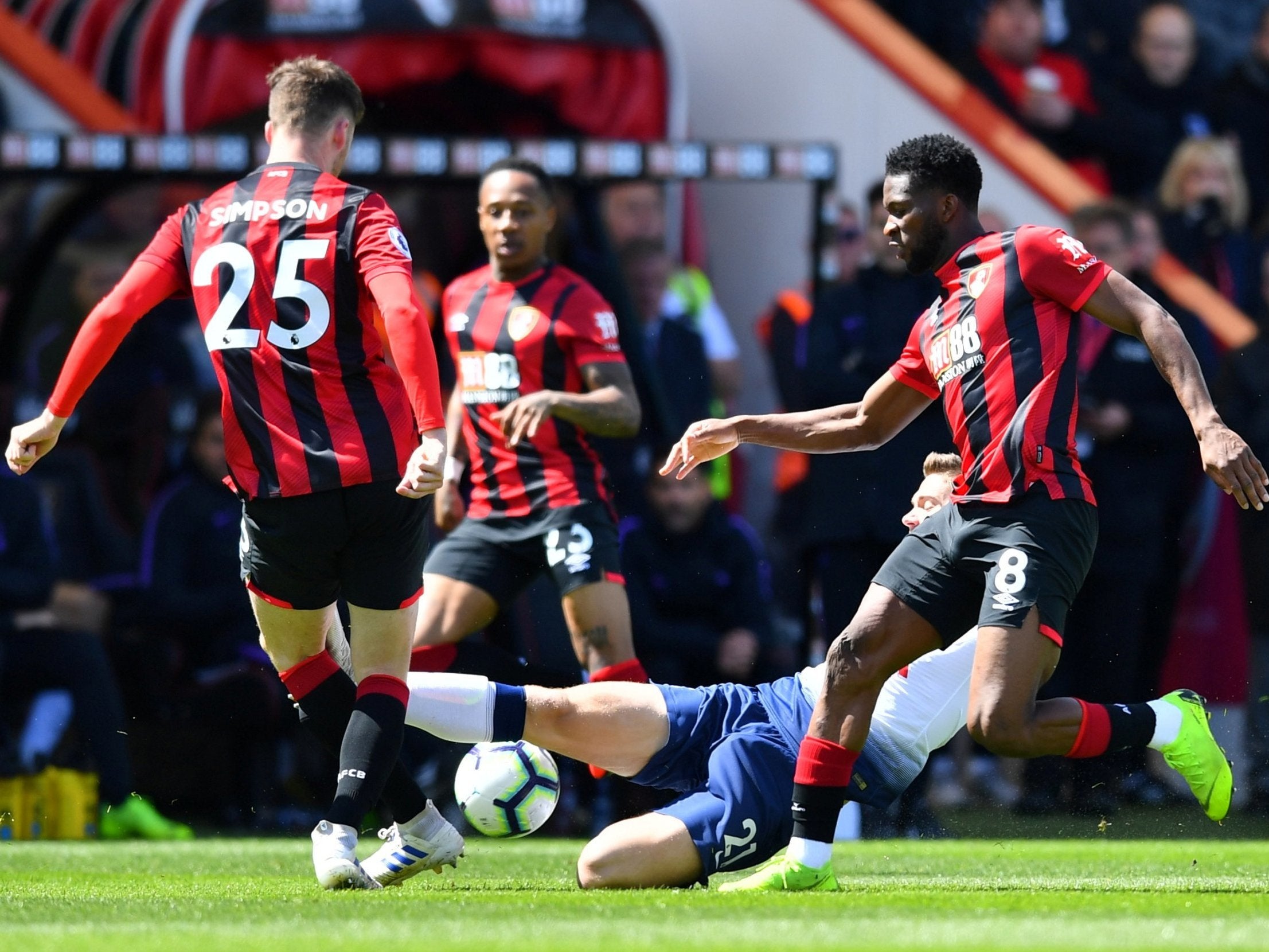 Juan Foyth fouls Bournemouth's Jack Simpson resulting in a red card (Reuters)