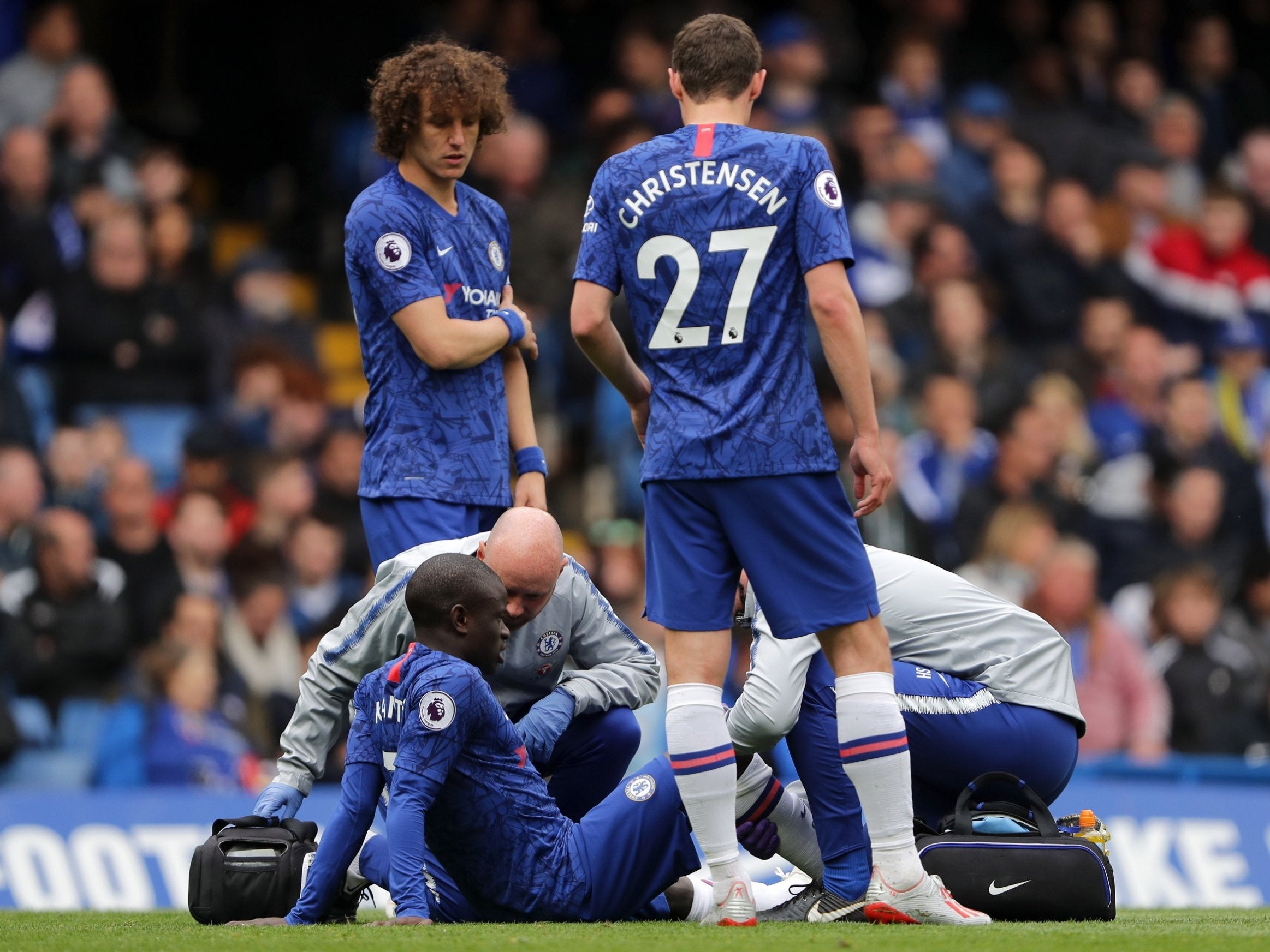 N’golo Kante is given treatment during the Premier League match