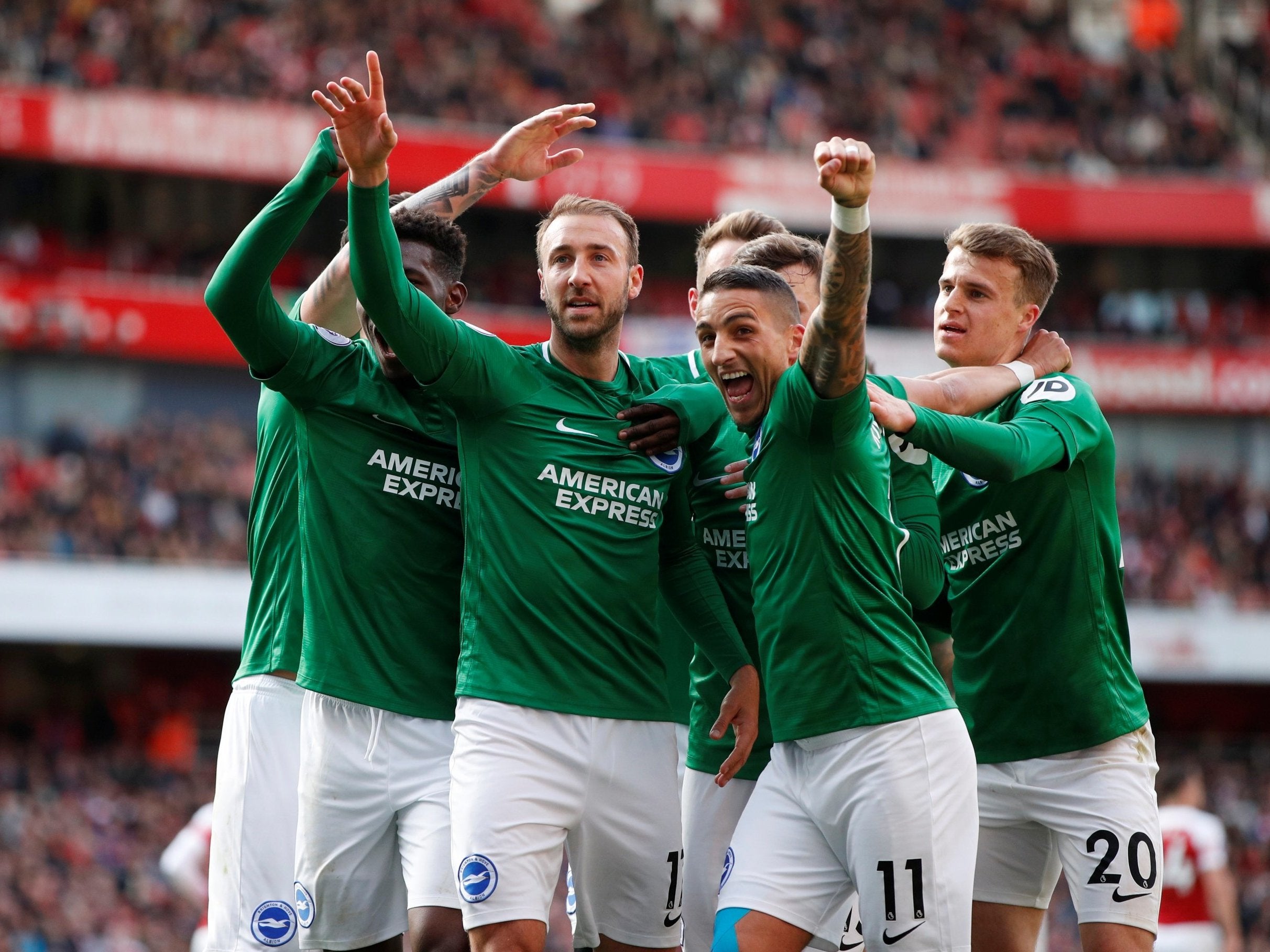 Brighton celebrate their equaliser