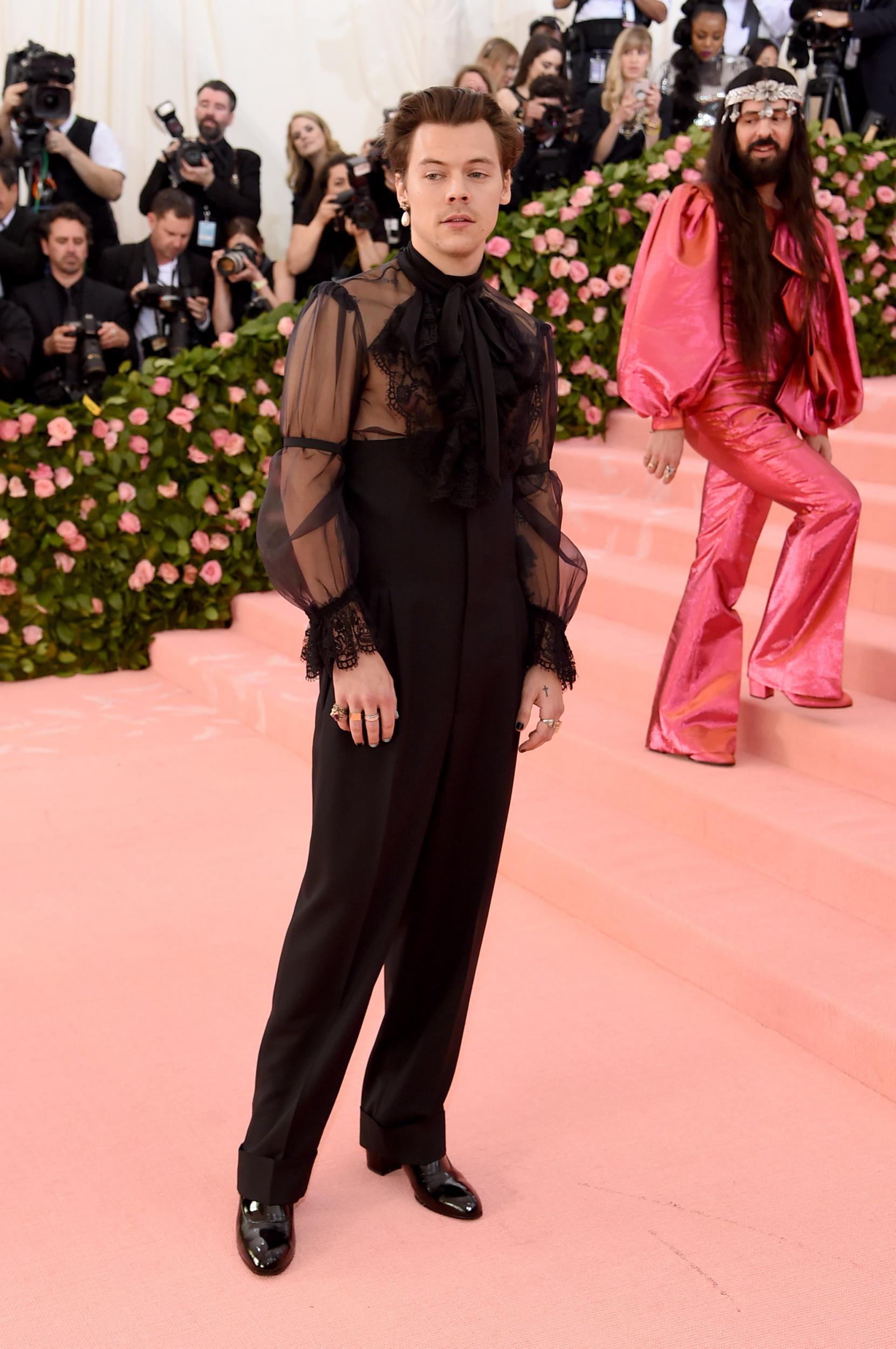 Harry Styles attends Met Gala 2019 with Gucci's creative director Alessandro Michele