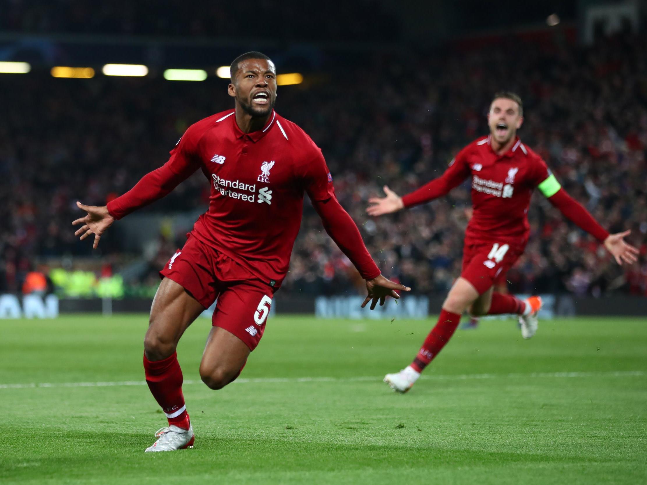 Wijnaldum celebrates his second goal of the night