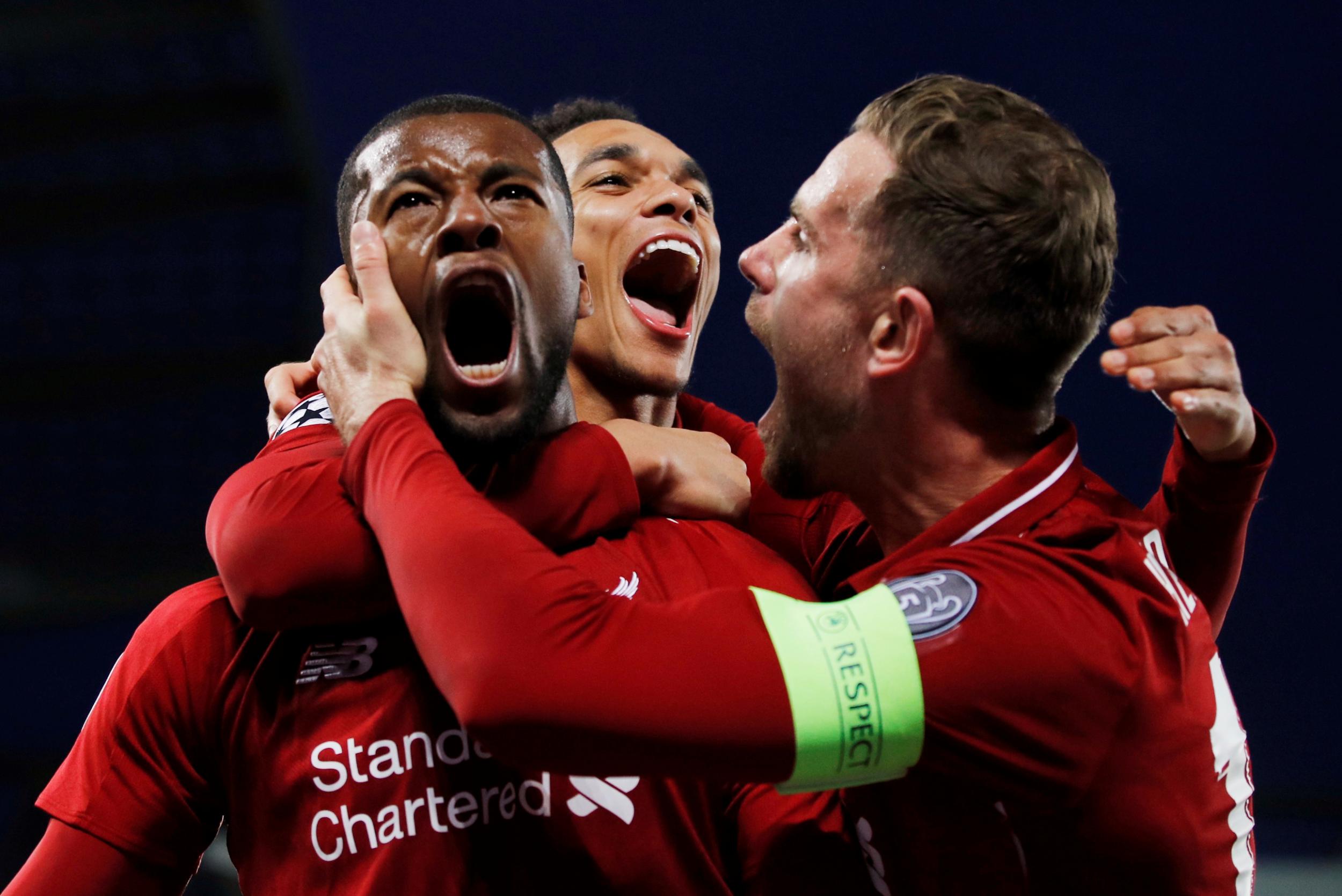 &#13;
Georginio Wijnaldum celebrates scoring his second goal for Liverpool &#13;