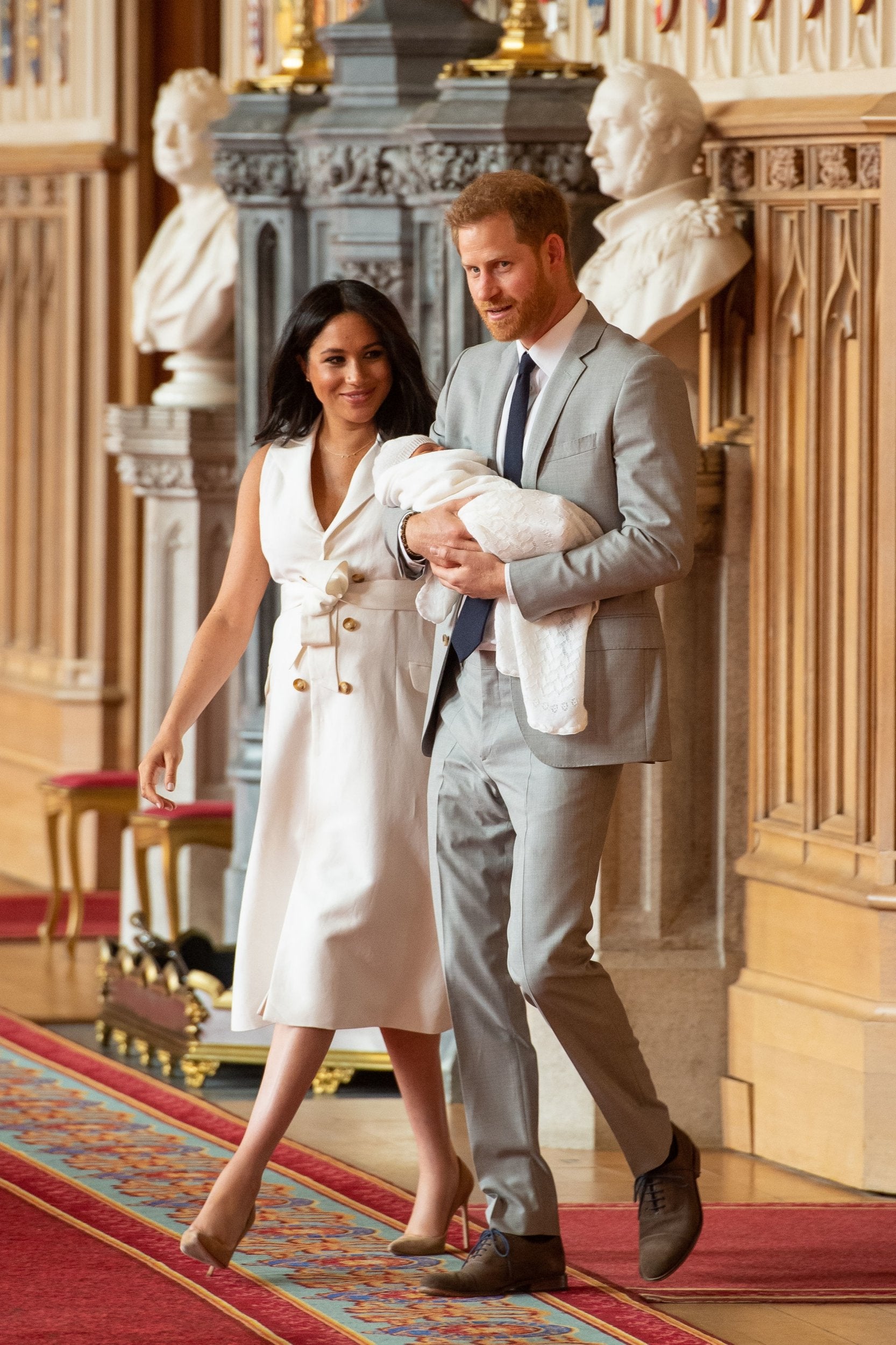 The Duke and Duchess of Sussex walk with their newborn son (PA)