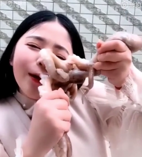 The octopus left the vlogger with a cut on her face (Weibo)