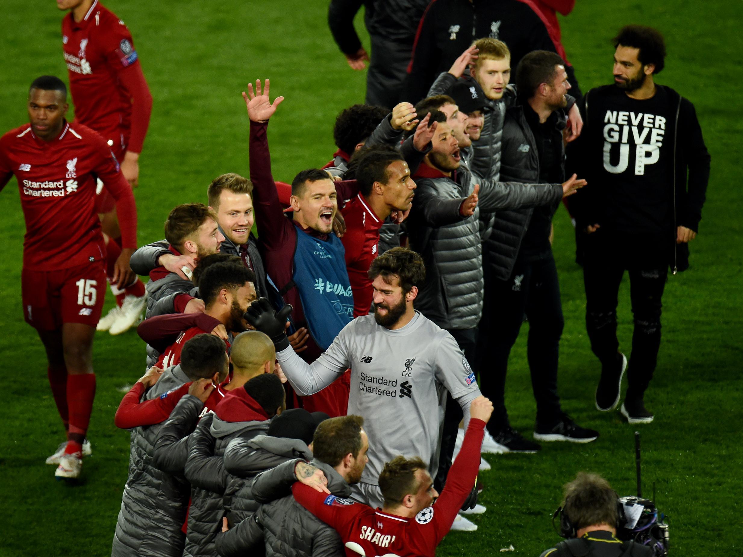 Liverpool celebrate their win over Barcelona