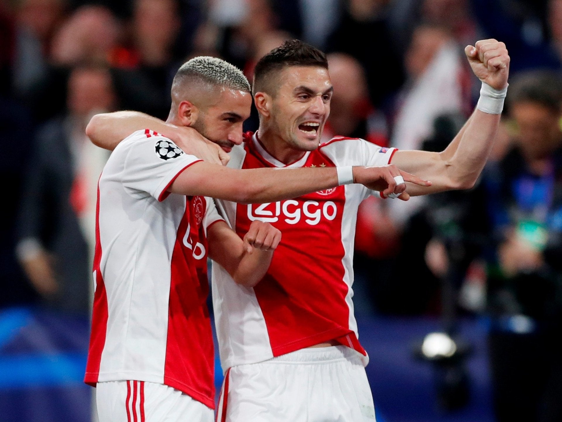 Ziyech celebrates scoring Ajax's second on the night