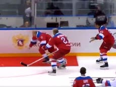 Vladimir Putin falls on his face during ice hockey match